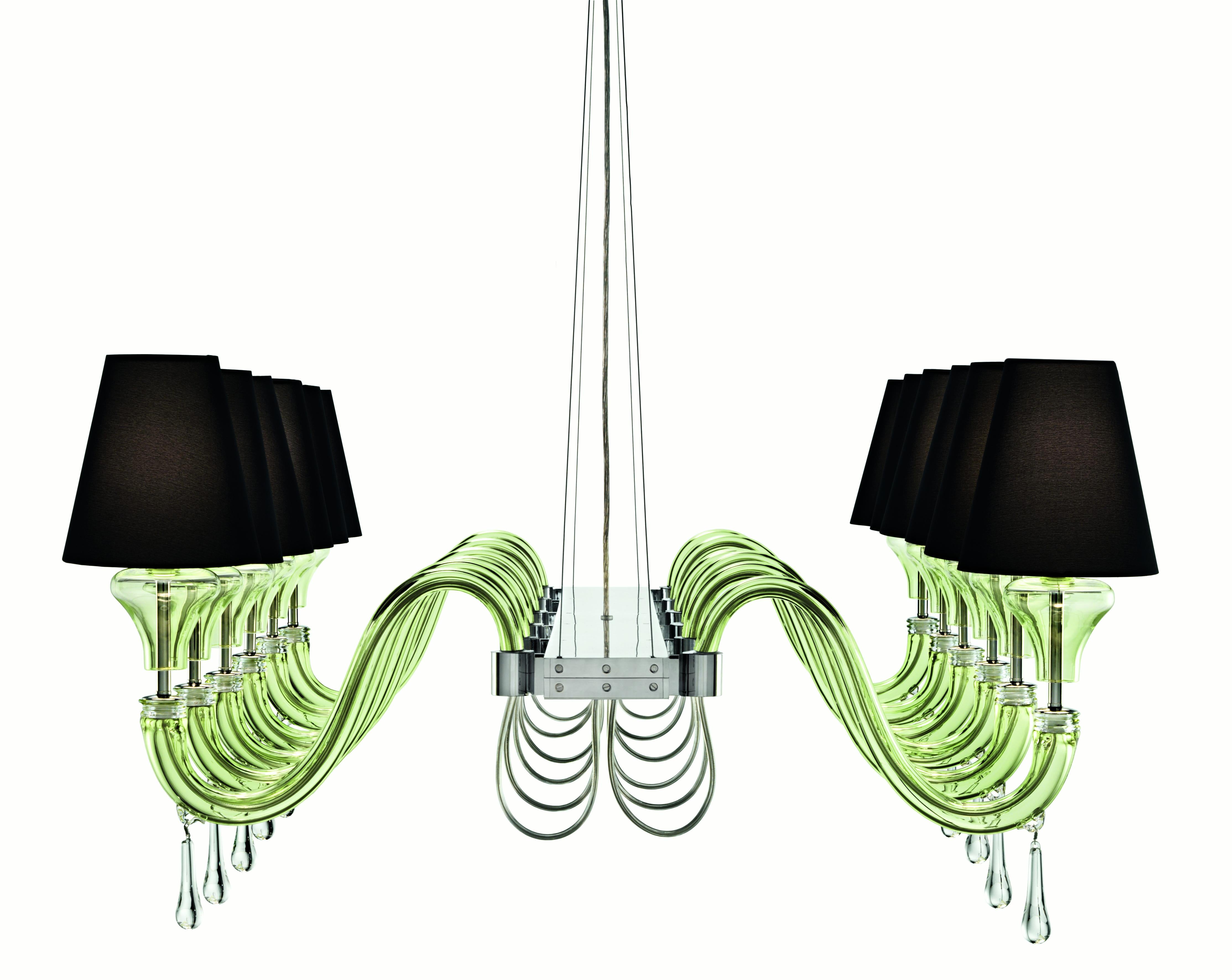 Green (Liquid Citron_EL) Domo Maryland 7038 Chandelier in Black Shades, by Franco Raggi, Barovier&Toso 2