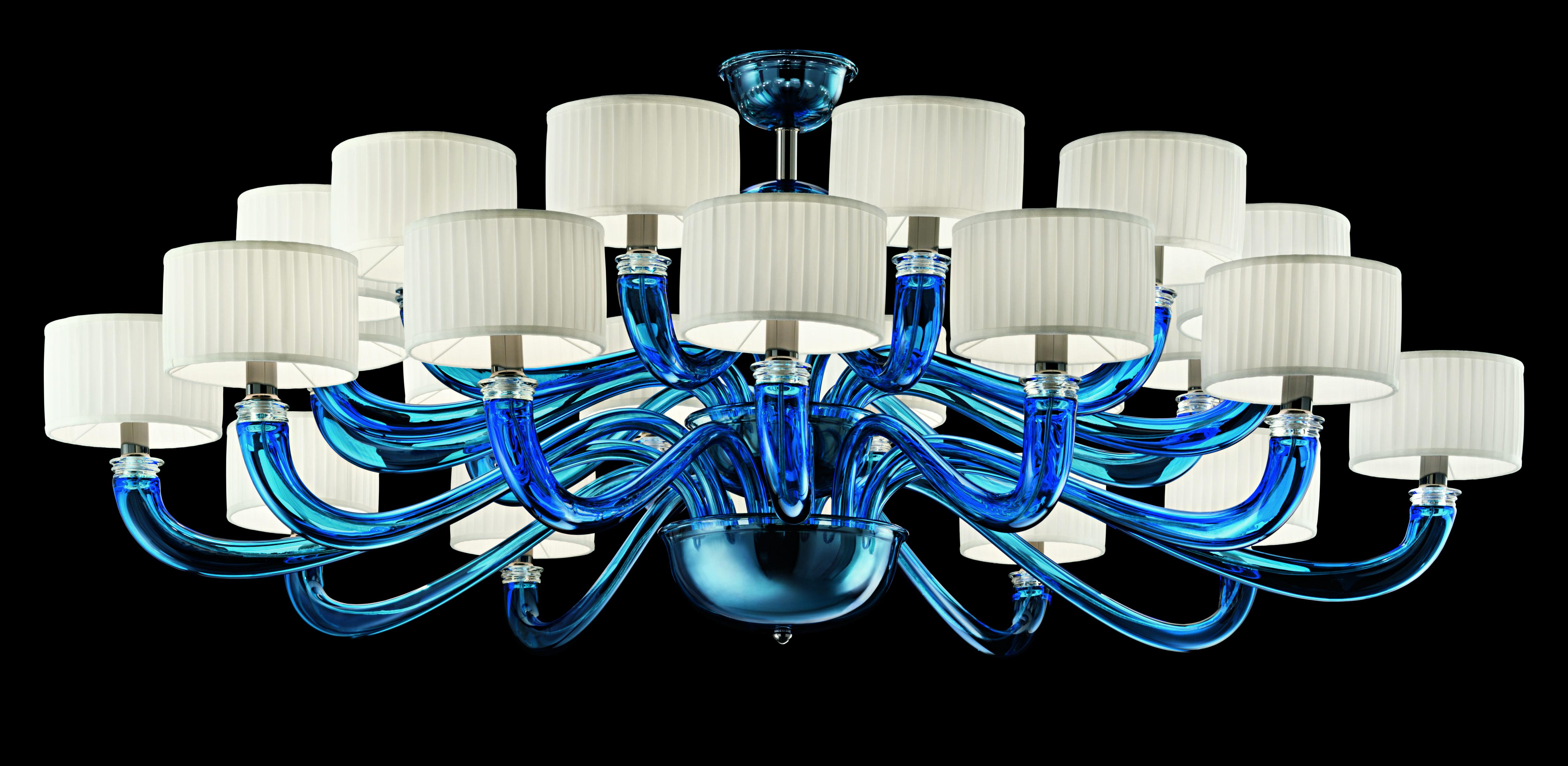 Blue (Bluastro_LQ) Alexandria 5597 24 Chandelier in Glass with White Shade, by Barovier&Toso 4