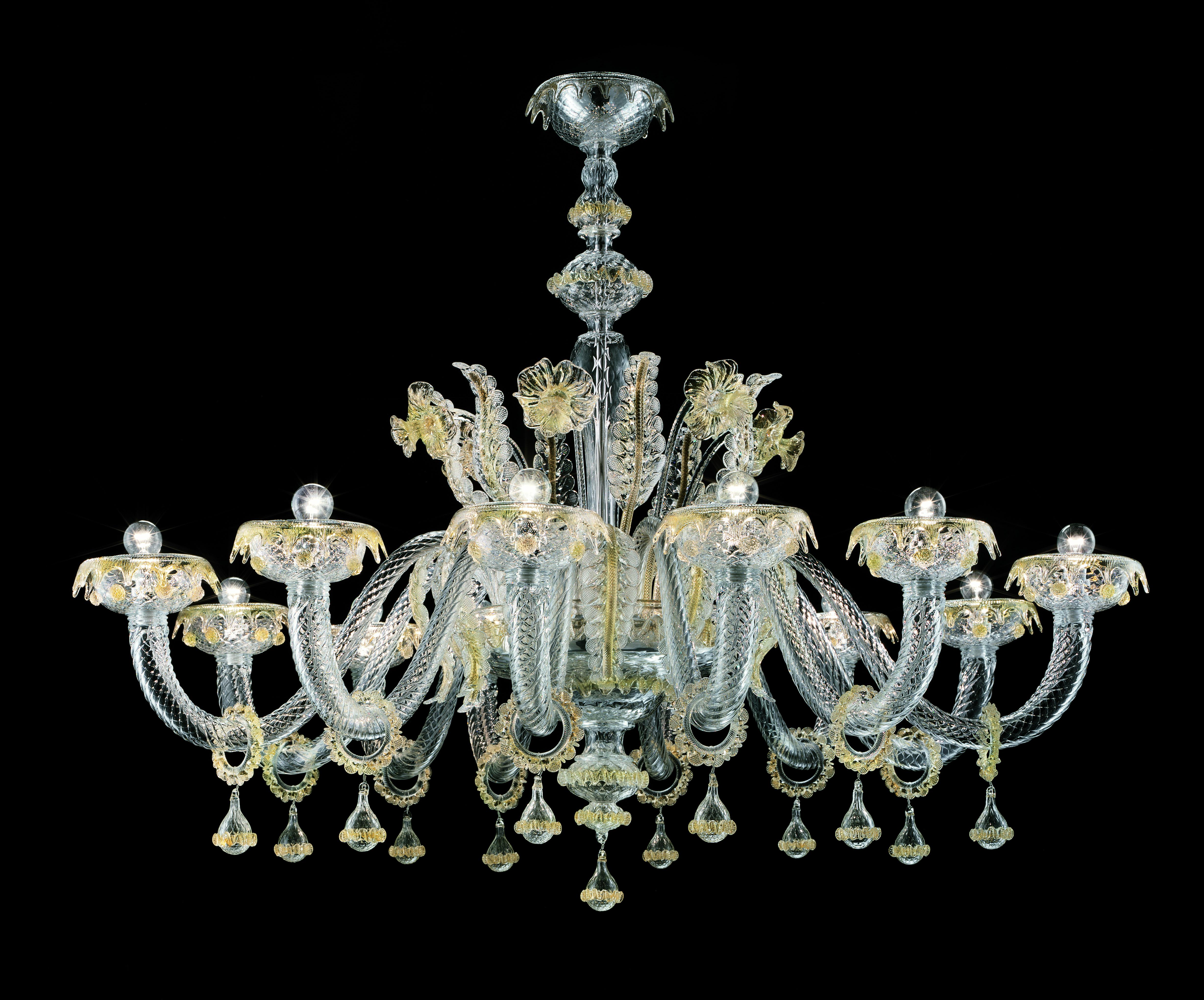 Agadir 5384 12 Kronleuchter aus Glas:: von Barovier&Toso,Yellow (Crystal Gold Decoration_DO) 4