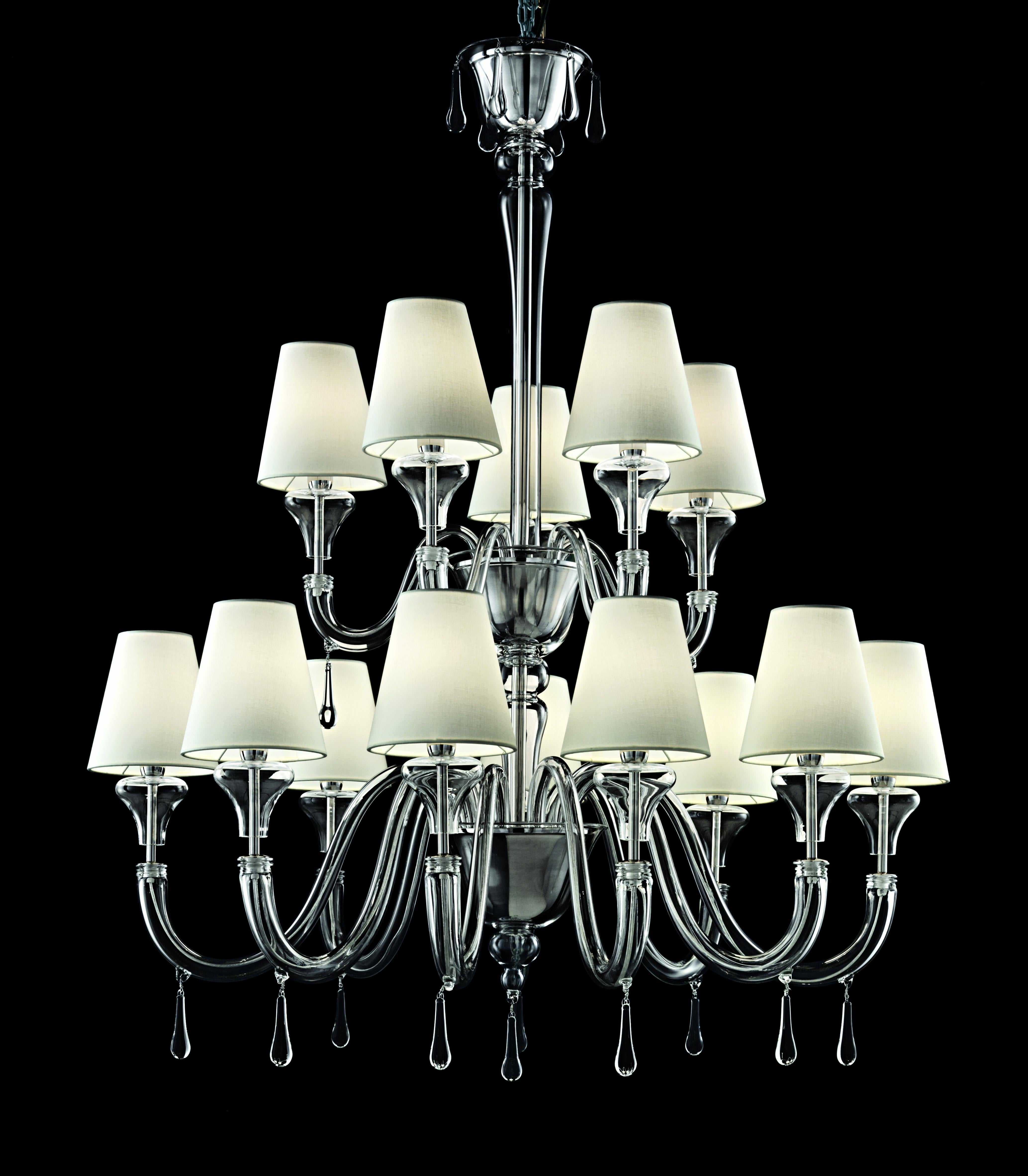 Clear (Crysral_CC) Maryland 5587 14 Chandelier in Glass with White Shade, by Barovier&Toso 2