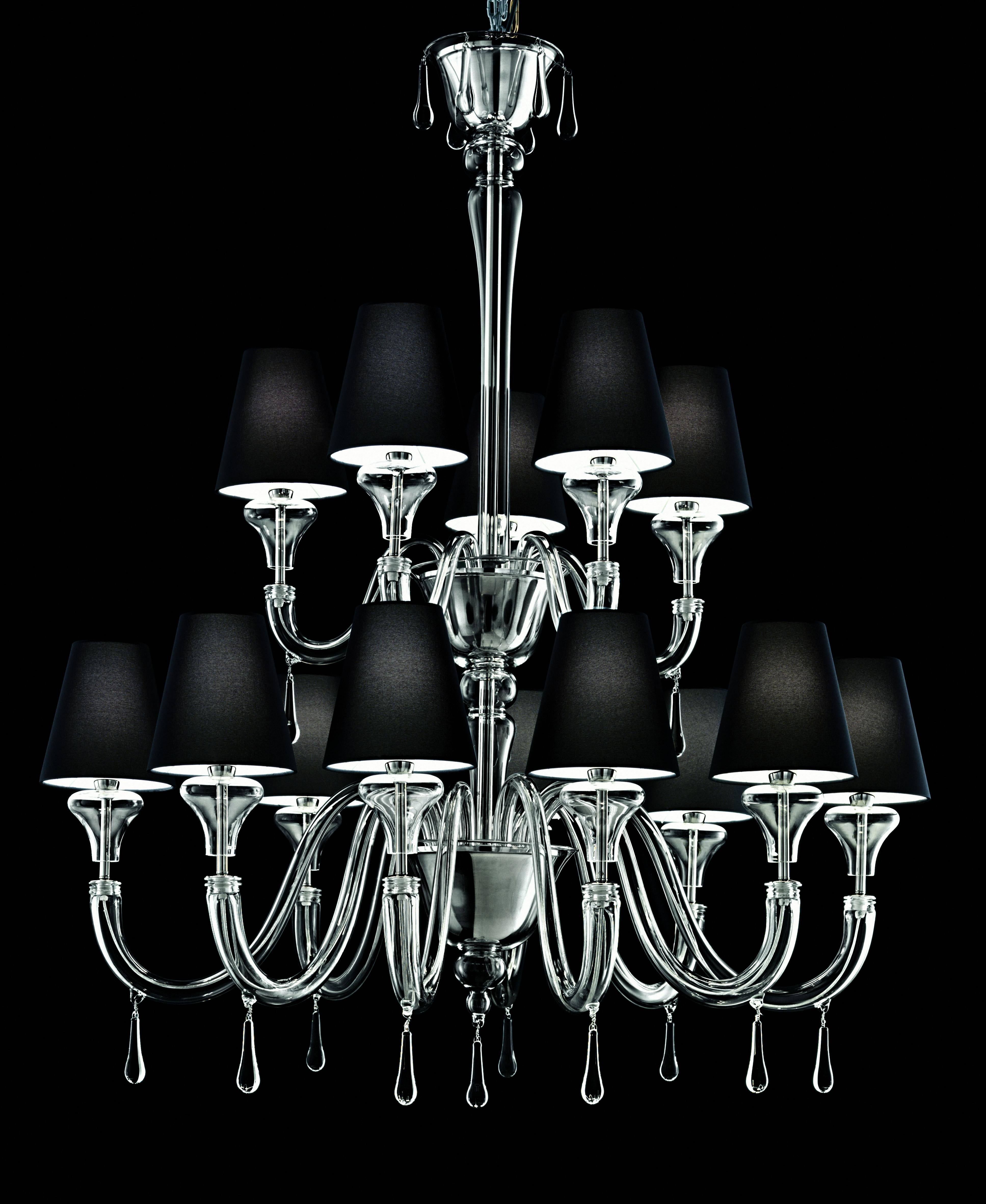 Clear (Crysral_CC) Maryland 5587 14 Chandelier in Glass with Black Shade, by Barovier&Toso 2