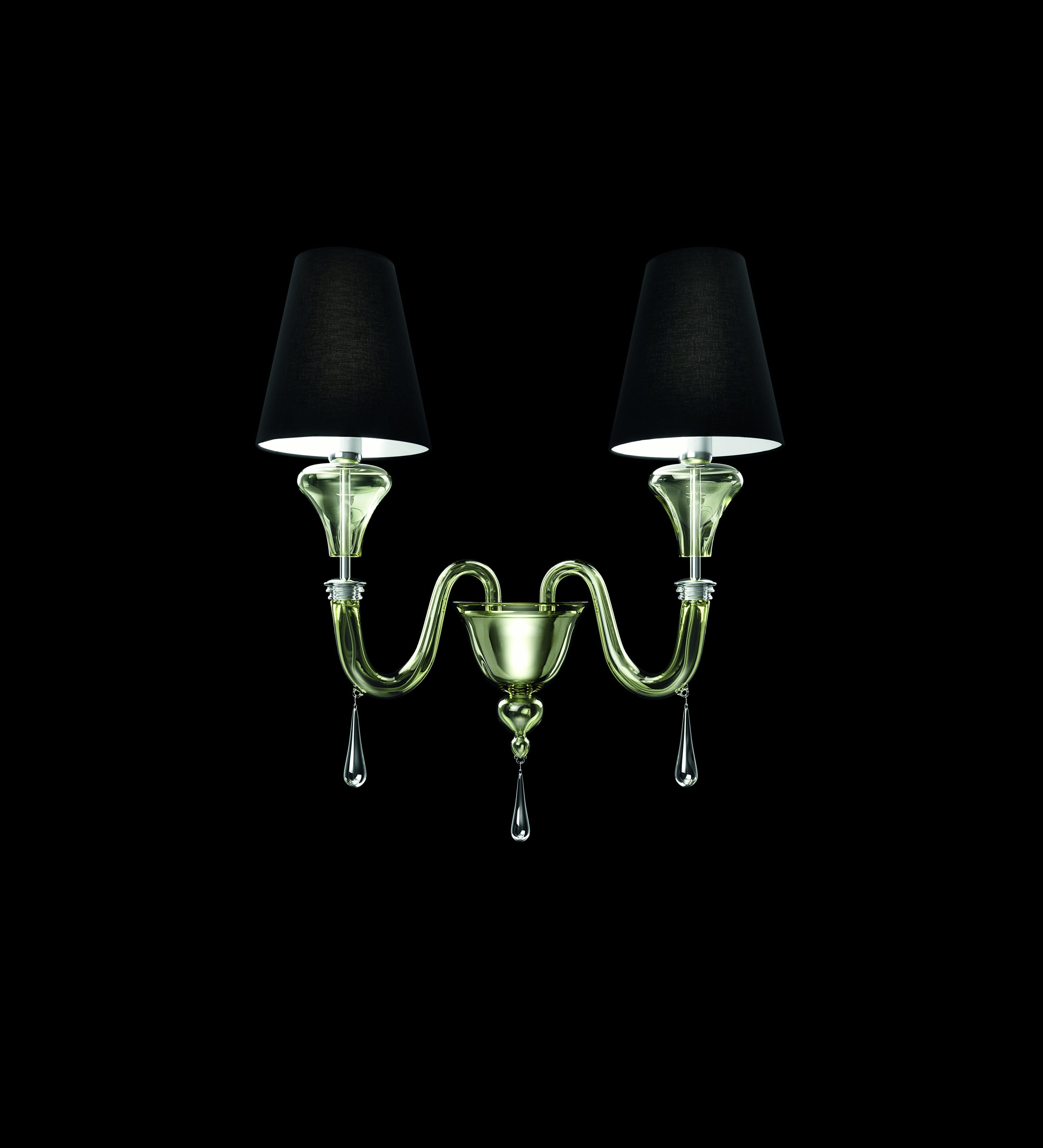 Green (Liquid Citron_EL) Maryland 5587 02 Chandelier in Glass with Black Shade, by Barovier&Toso