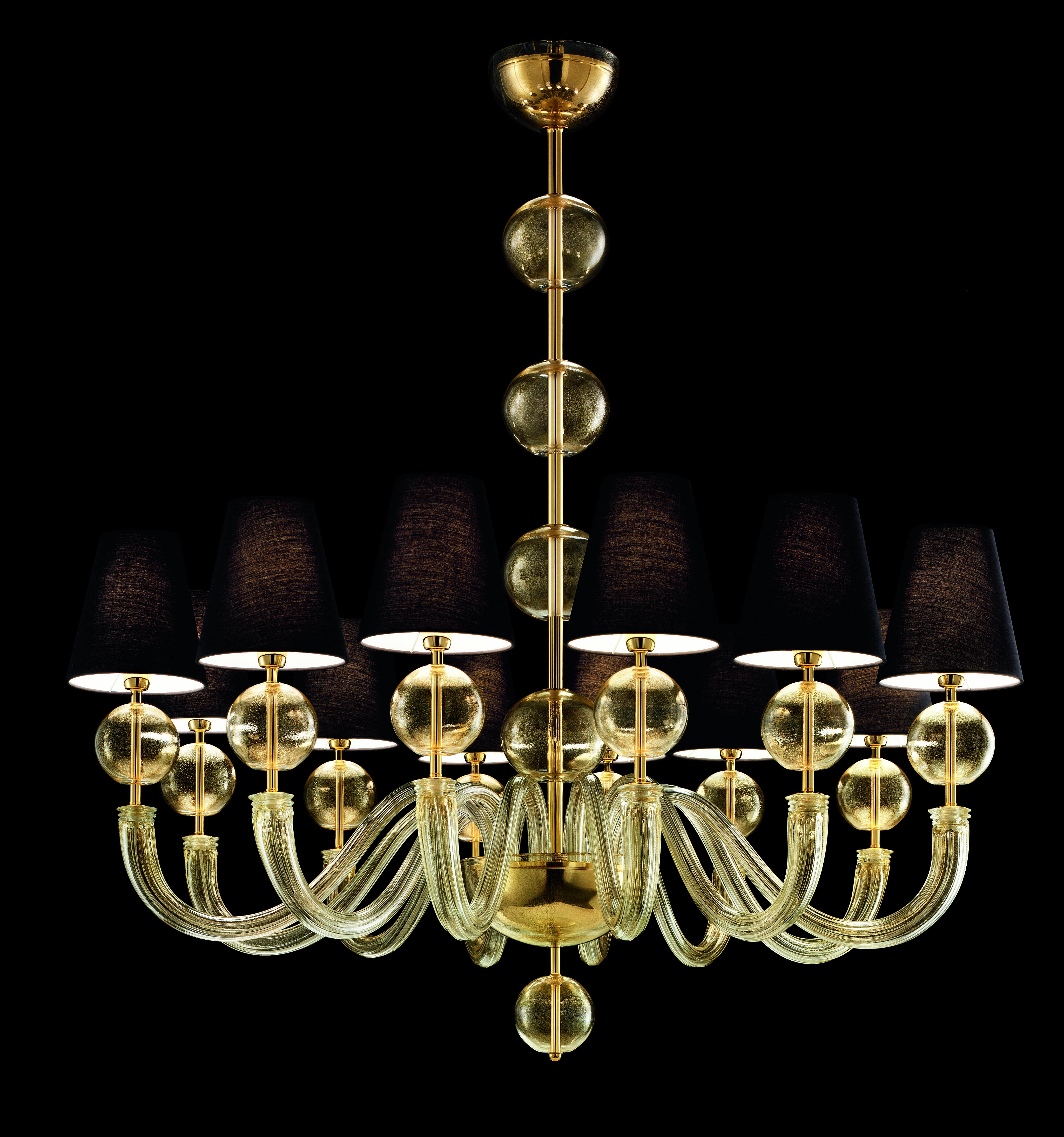 Gold (Gold_OO) Vermont 5550 12 Chandelier in Glass with Black Shade, by Barovier&Toso 9