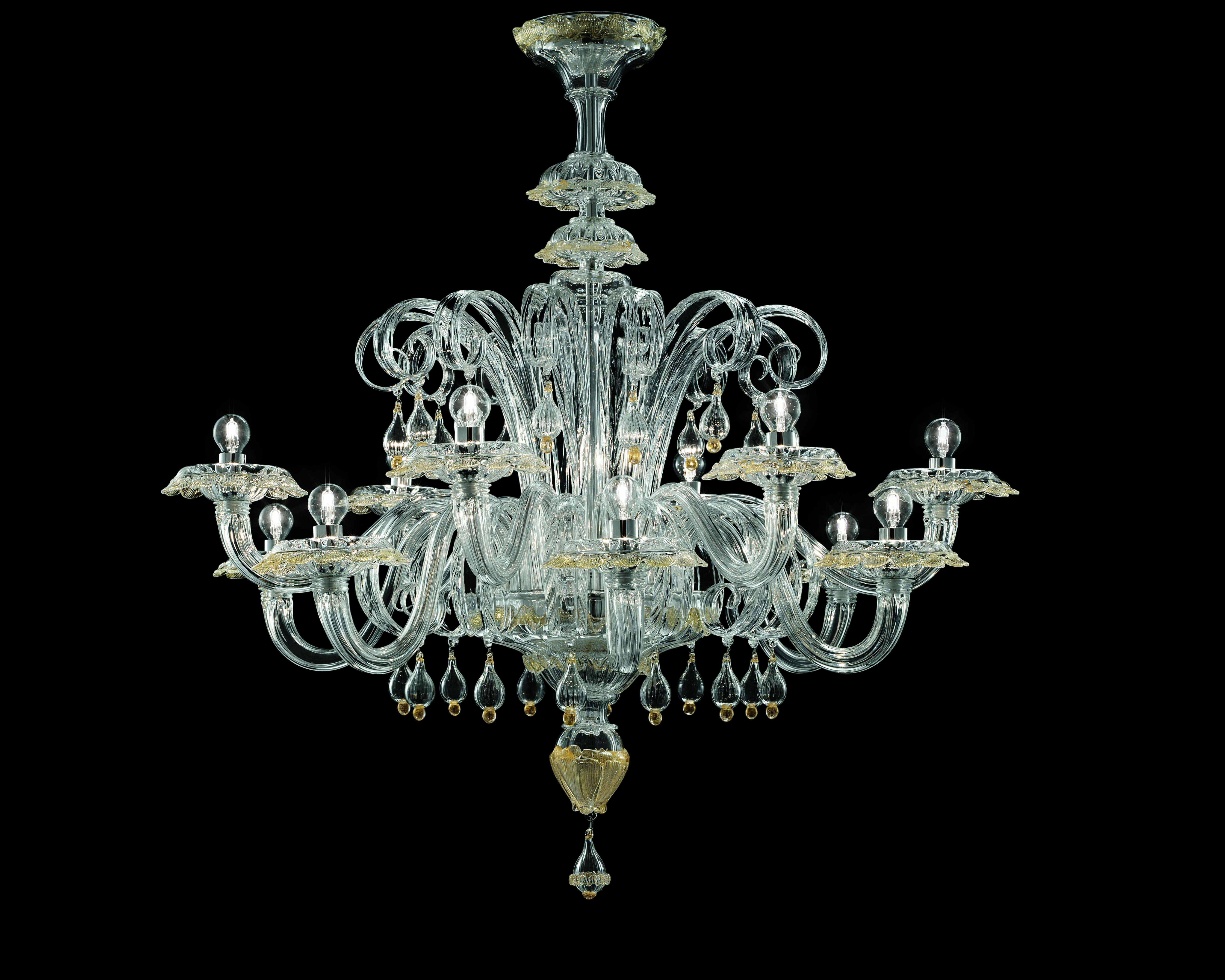 Yellow (Crystal Gold Decoration_DO) Rabat 4513 12 Chandelier in Glass, by Barovier & Toso 3