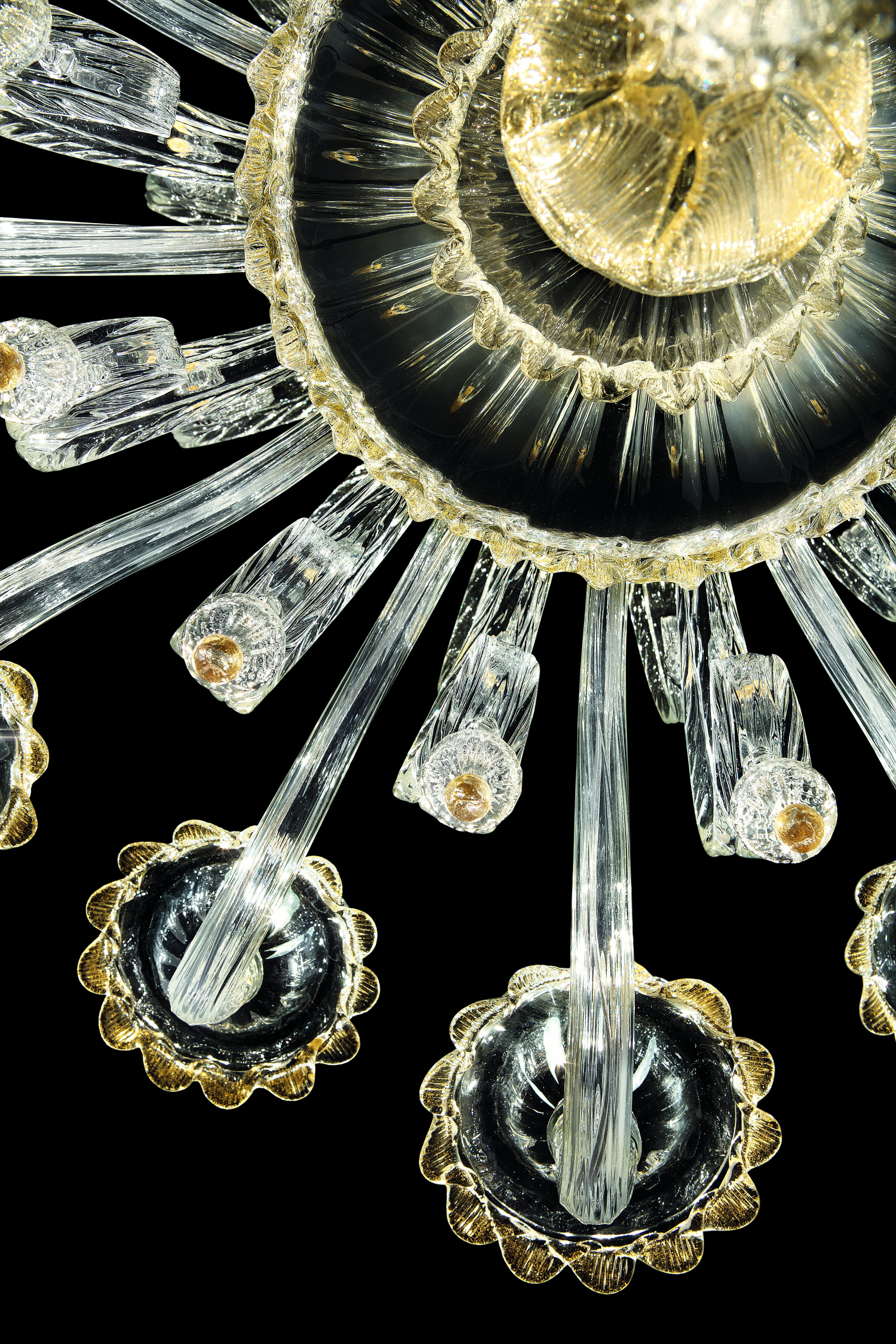 Yellow (Crystal Gold Decoration_DO) Rabat 4513 12 Chandelier in Glass, by Barovier & Toso 4
