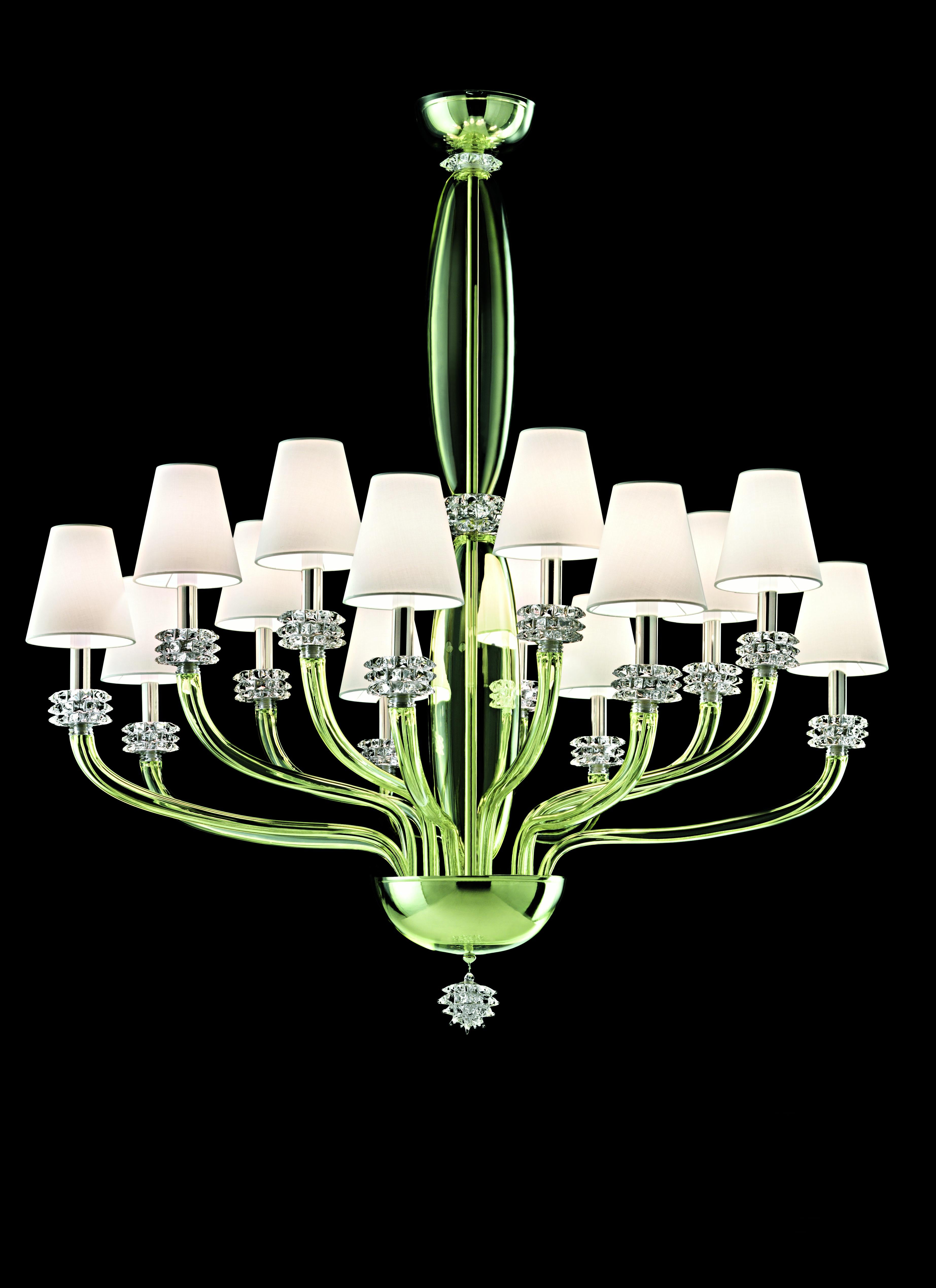 Green (Liquid Citron_EL) Rotterdam 5563 14 Chandelier in Glass with White Shade, by Barovier&Toso 2