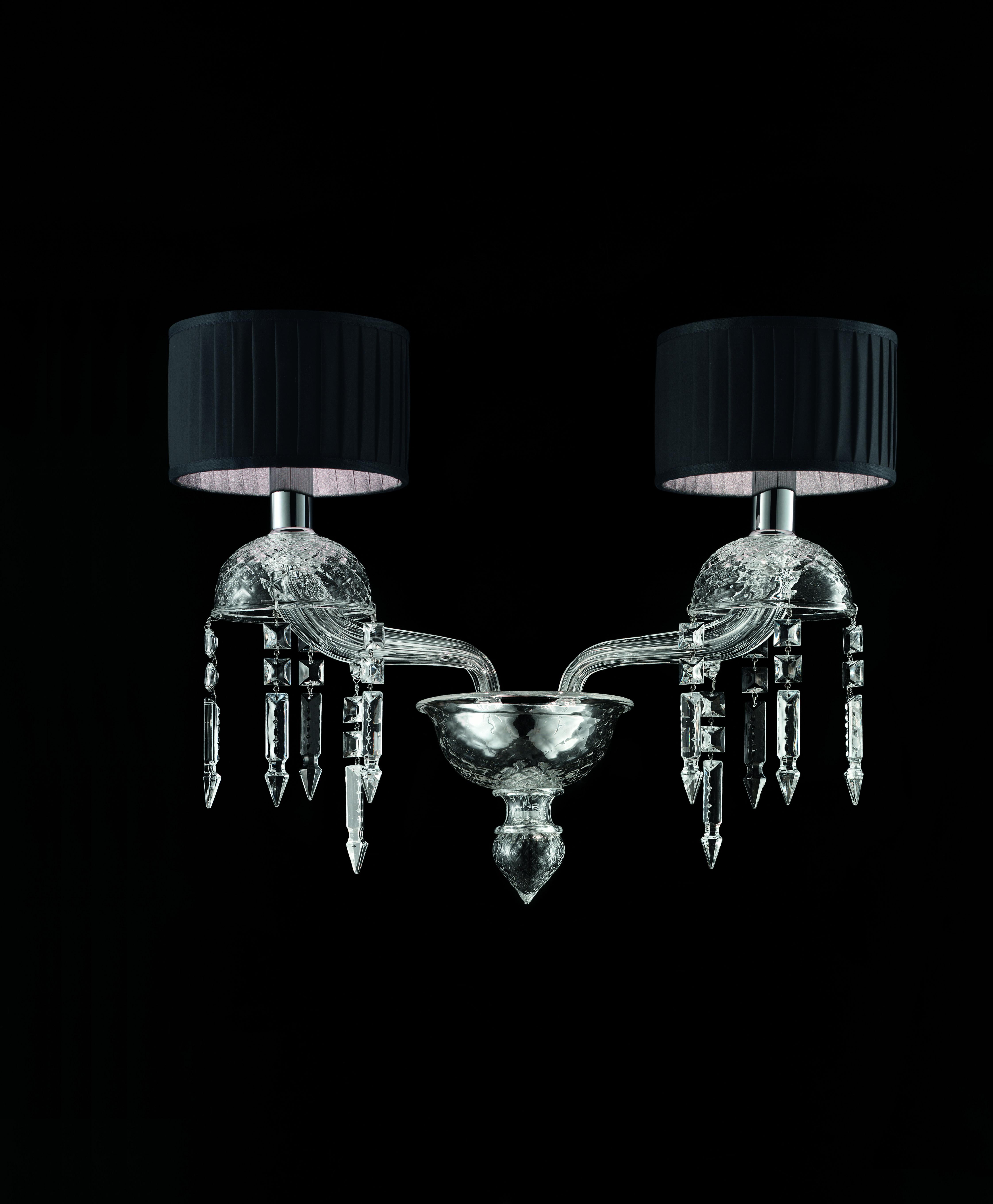 Clear (Crystal_CC) Premiere Dame 5696 02 Wall Sconce in Glass with Black Shade, by Barovier & Toso 2