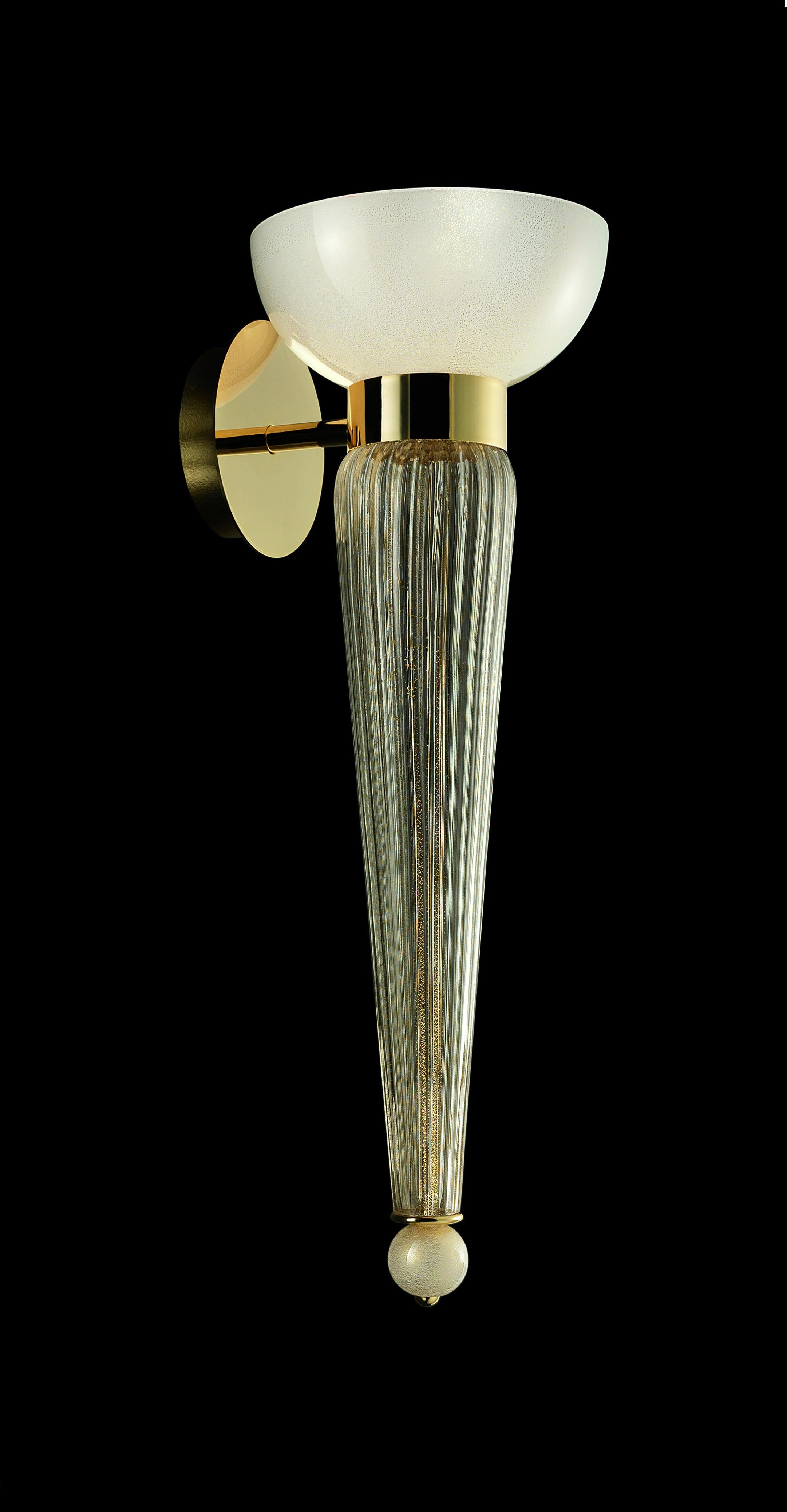 Beige (Beige Gold_OB) Torvik 5656 Wall Sconce in Glass with Galvanized Gold Finish, by Barovier&Toso 4