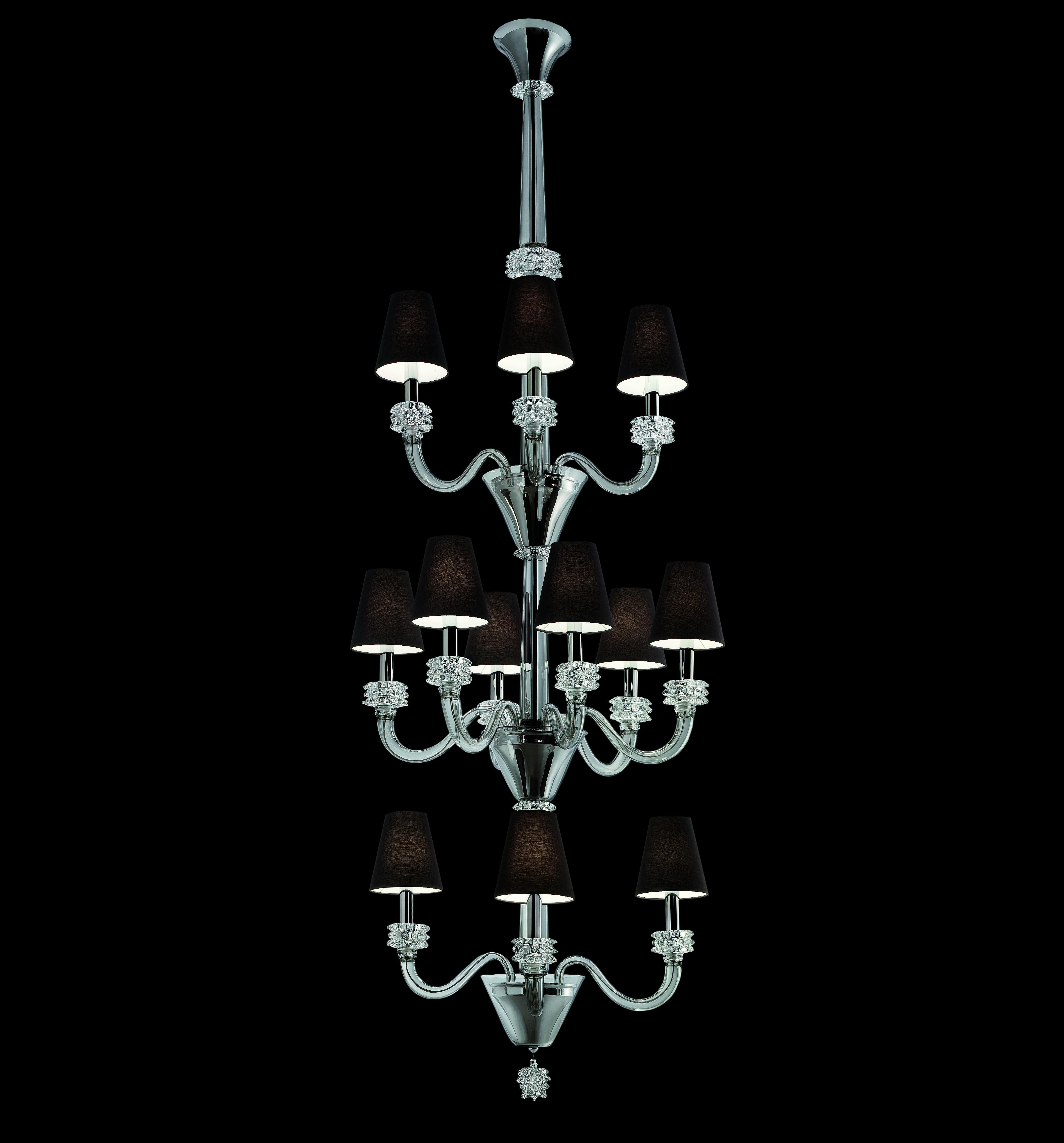 Gray (Grey_IC) Torpedo Amsterdam 7142 12 Chandelier in Glass & Black Shade, by Barovier&Toso 4