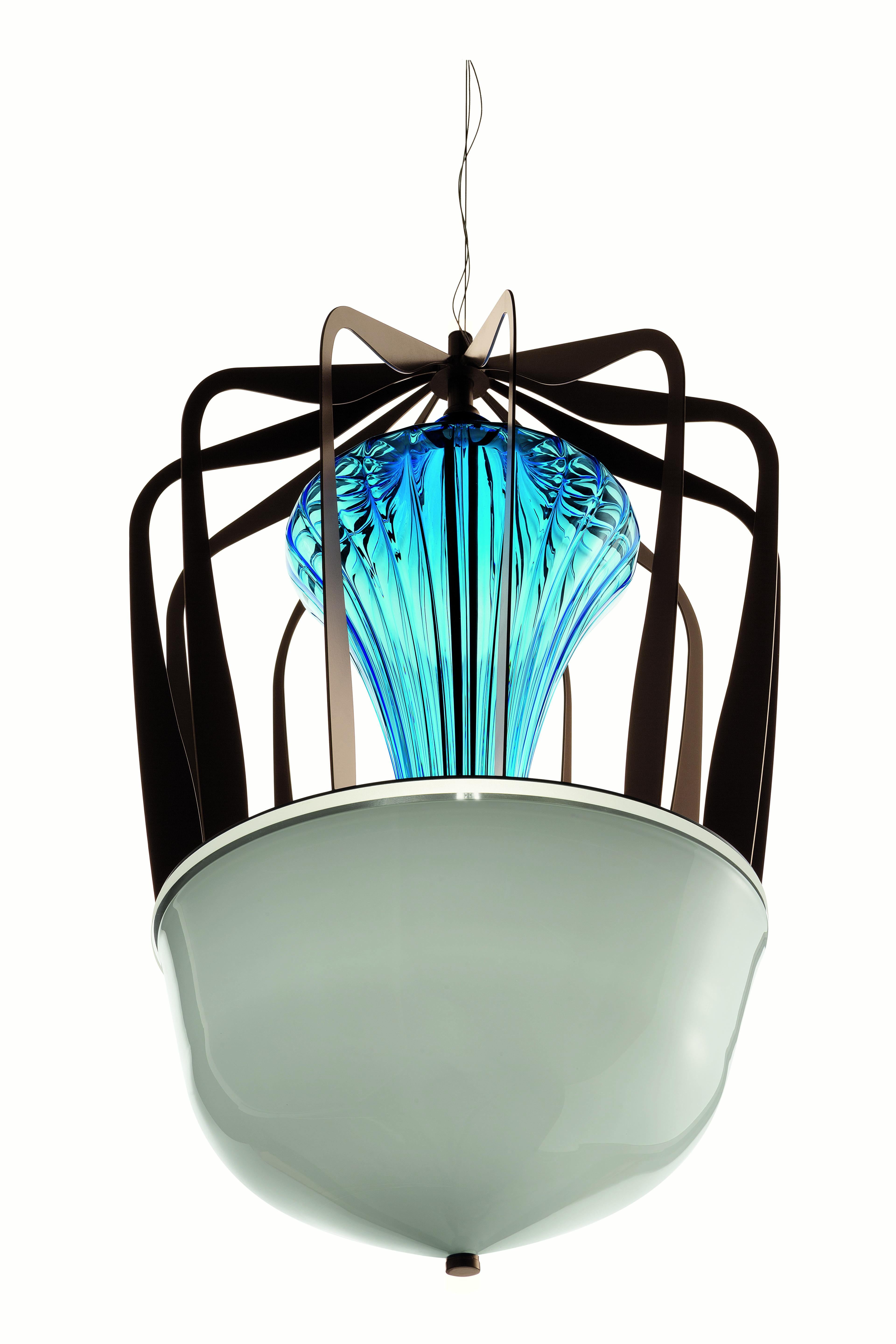 Blue (Bluastro_LQ) Robin 7280 Suspension Lamp in Glass with Bronze Finish, by Barovier&Toso 6