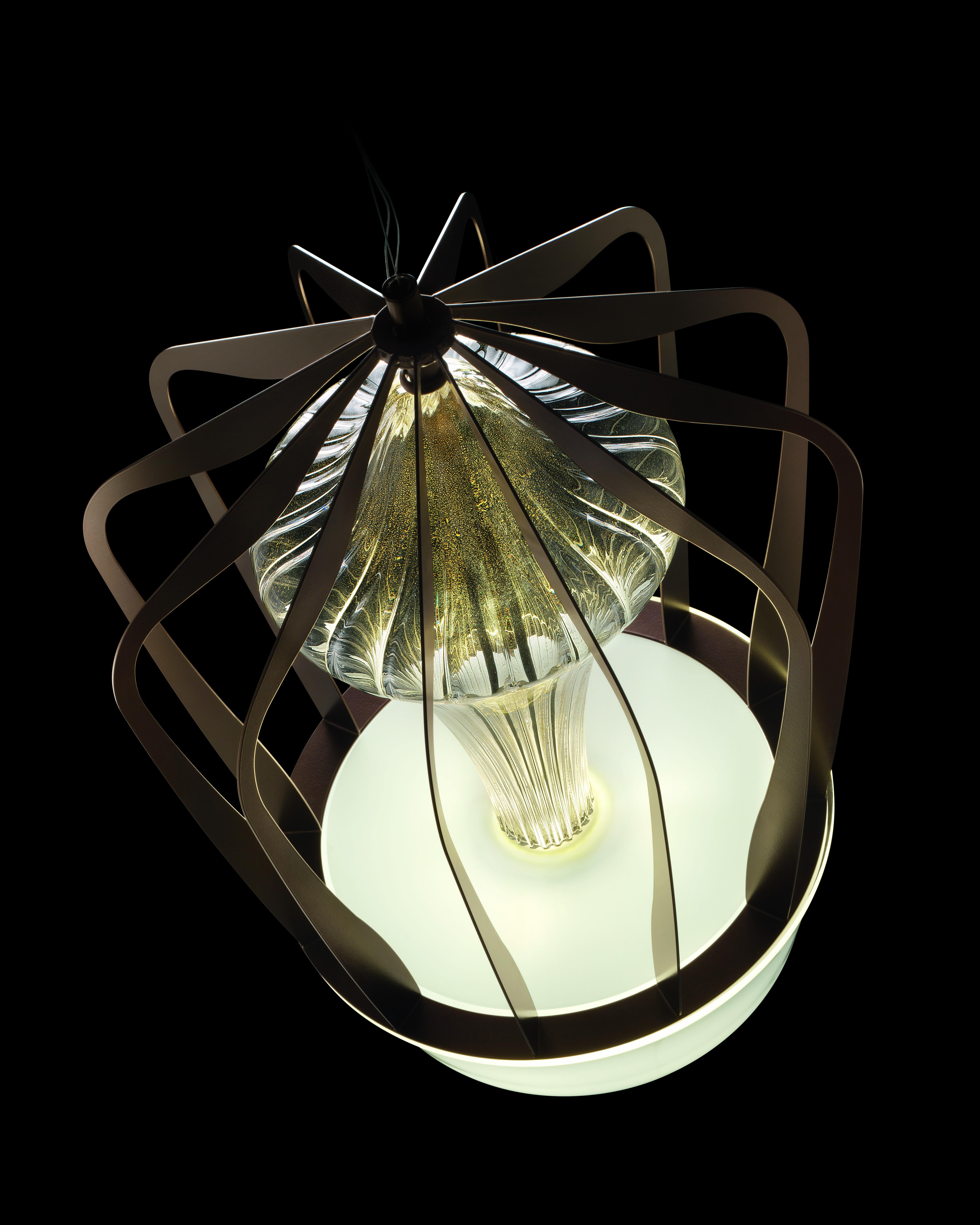 Gold (Gold_OO) Robin 7280 Suspension Lamp in Glass with Bronze Finish, by Barovier&Toso 5