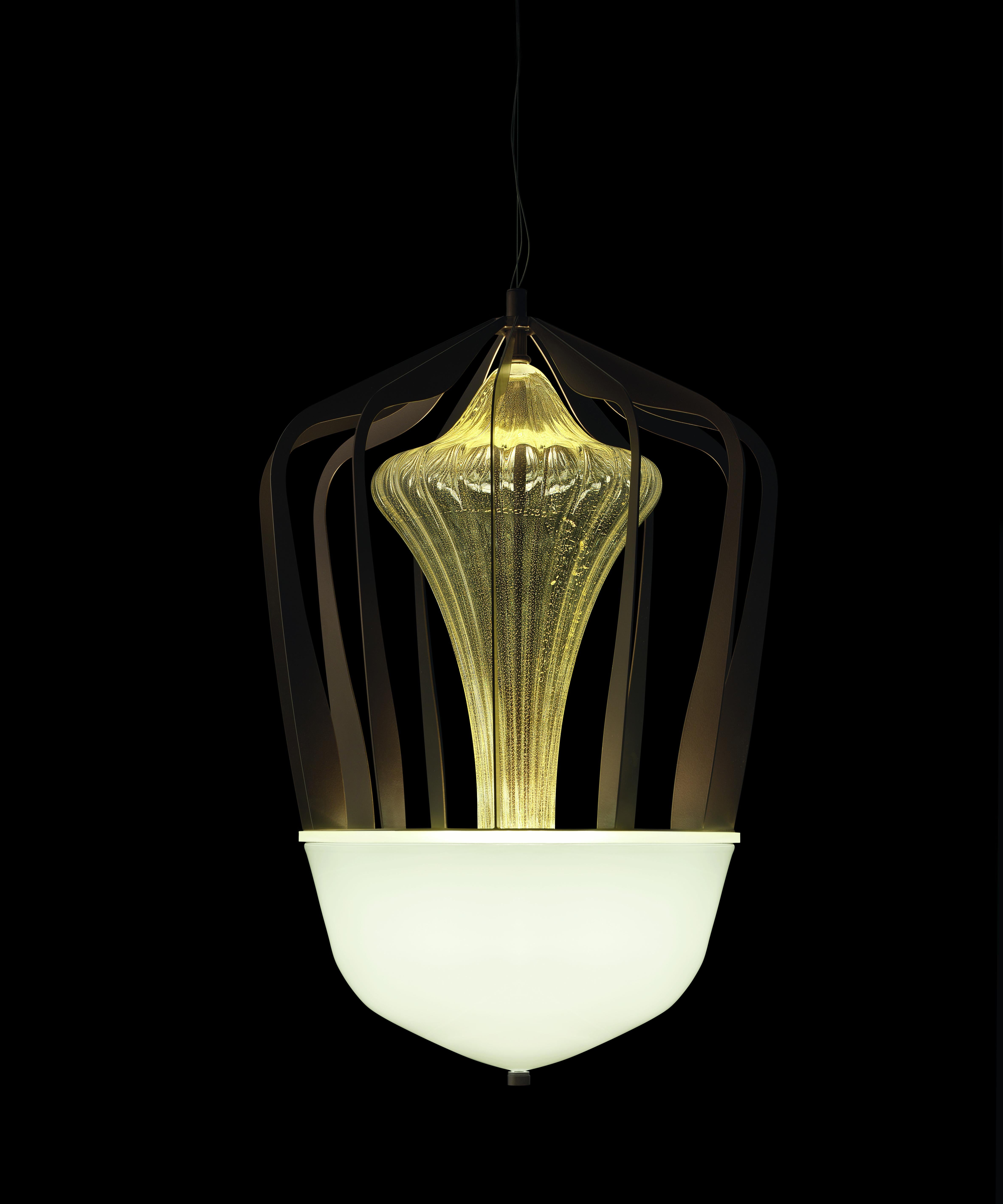 Gold (Gold_OO) Robin 7280 Suspension Lamp in Glass with Bronze Finish, by Barovier&Toso 4