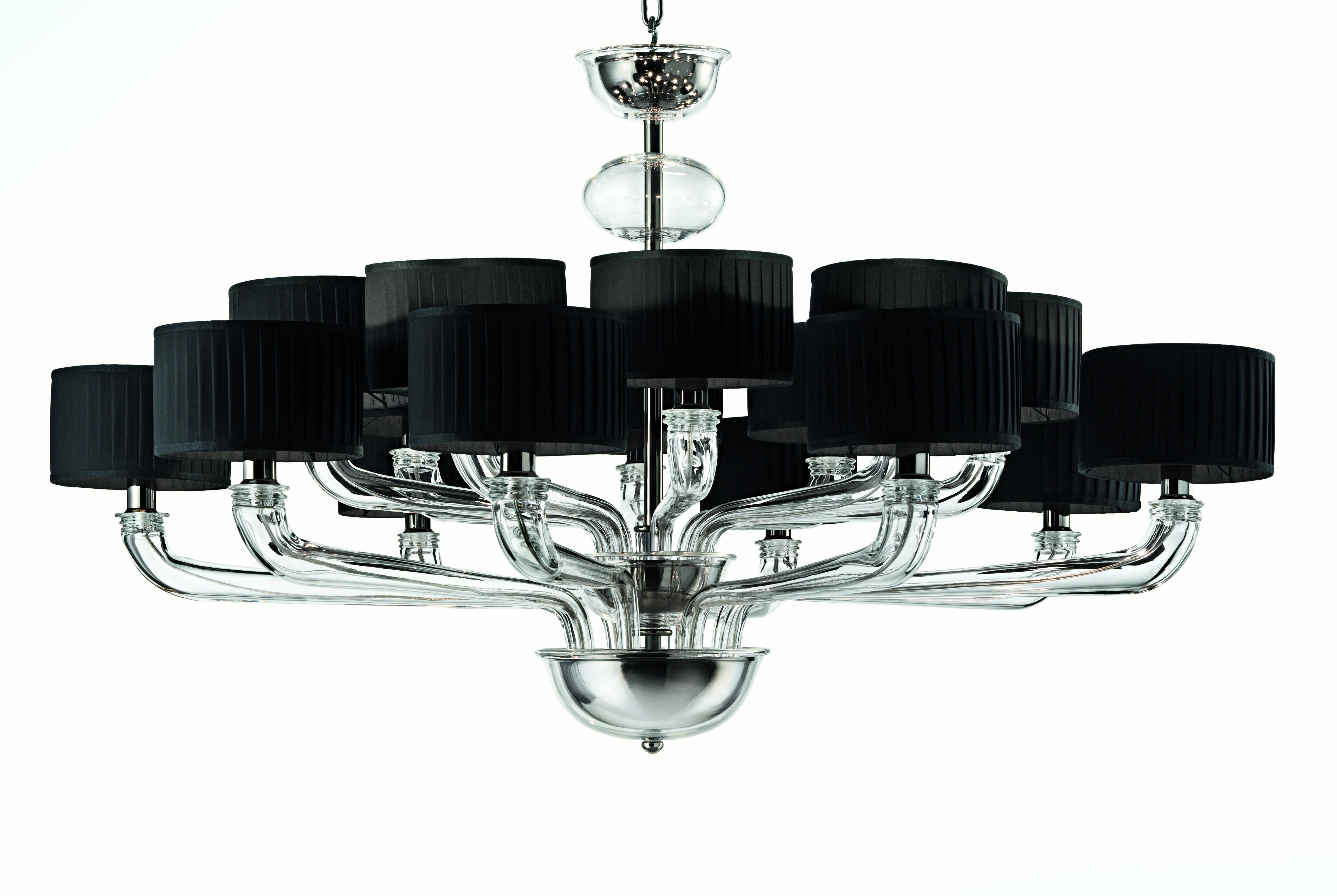 Clear (Crystal_CC) Babylon 5599 16 Chandelier in Dark Chrome and Black Shade, by Barovier&Toso 3