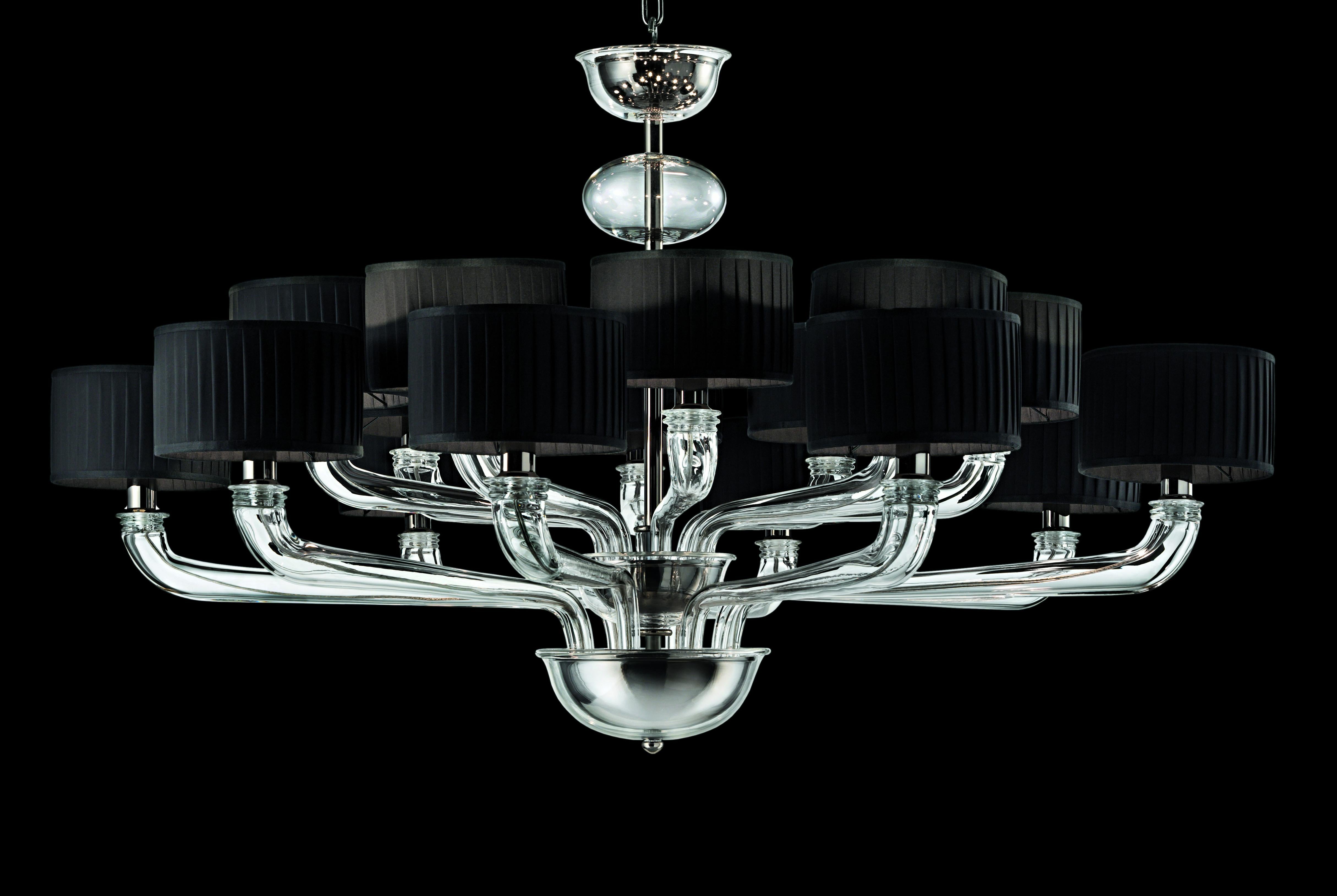 Clear (Crystal_CC) Babylon 5599 16 Chandelier in Dark Chrome and Black Shade, by Barovier&Toso 5