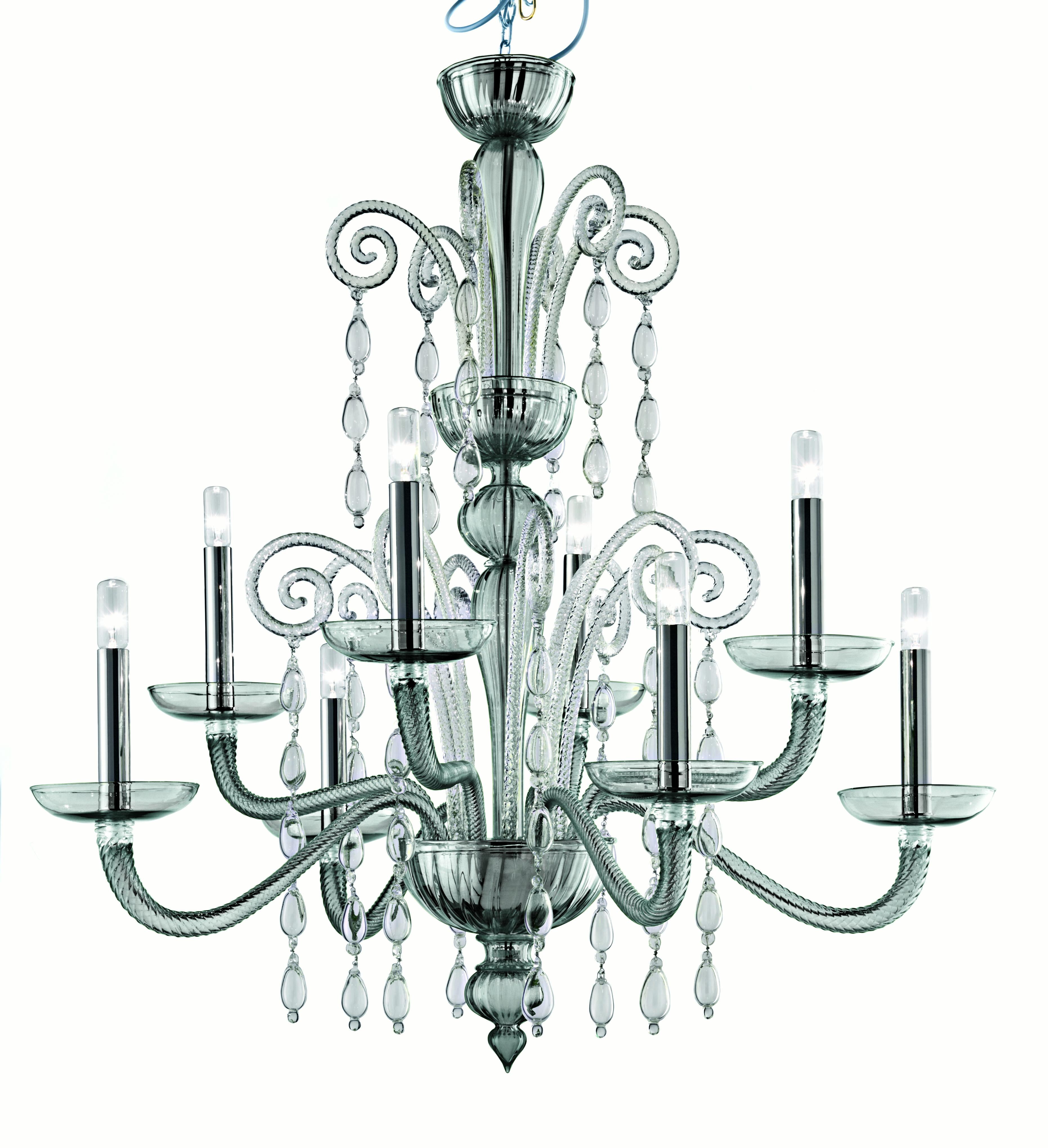 Gray (Grey_IC) Taymyr 5589 08 Chandelier in Glass with Polished Chrome Finish, by Barovier