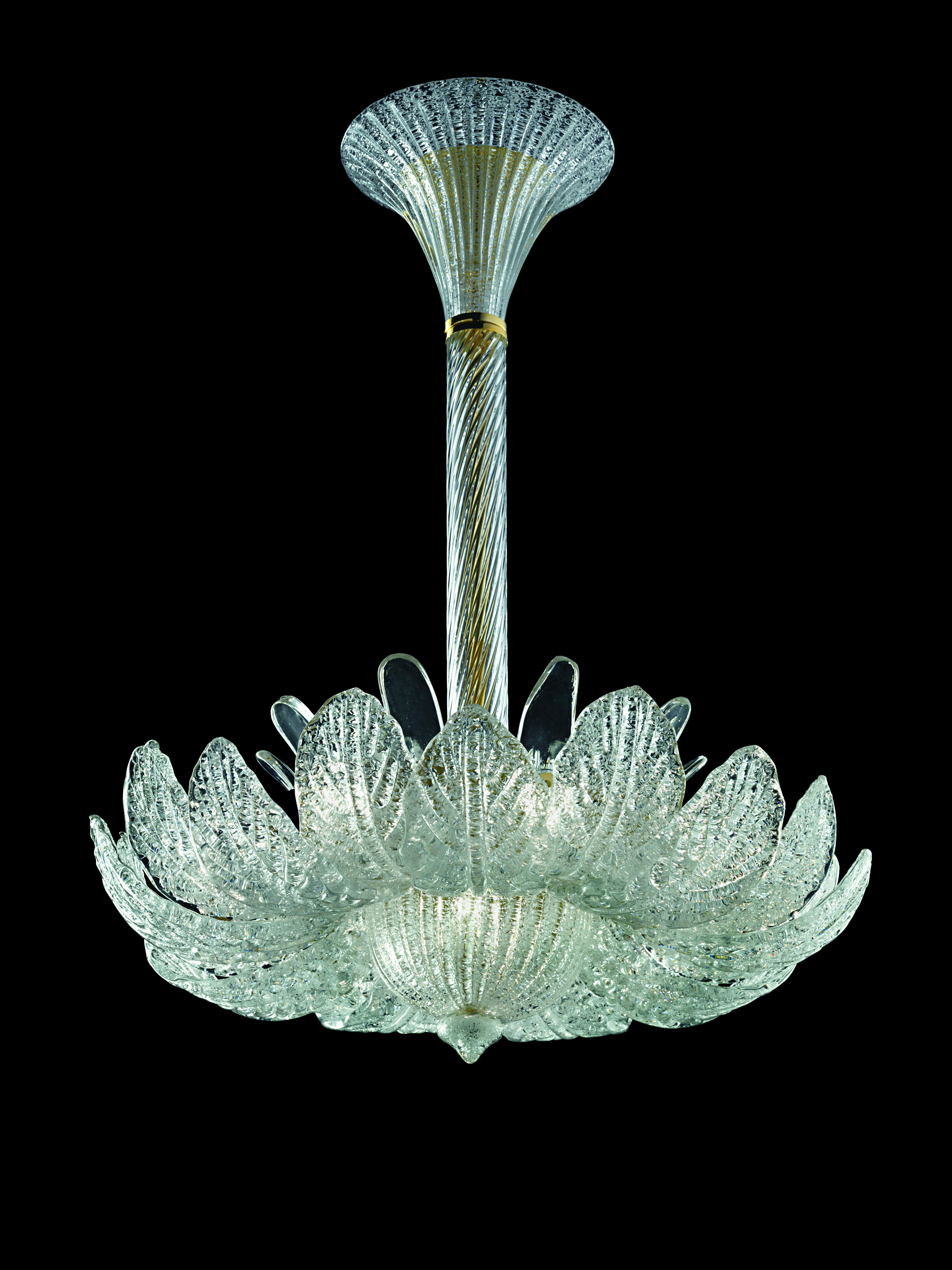 For Sale: Clear (Crystal_CR) Murano Blown Glass Suspension Lamp, Glass and Fine Brushed Brass 2