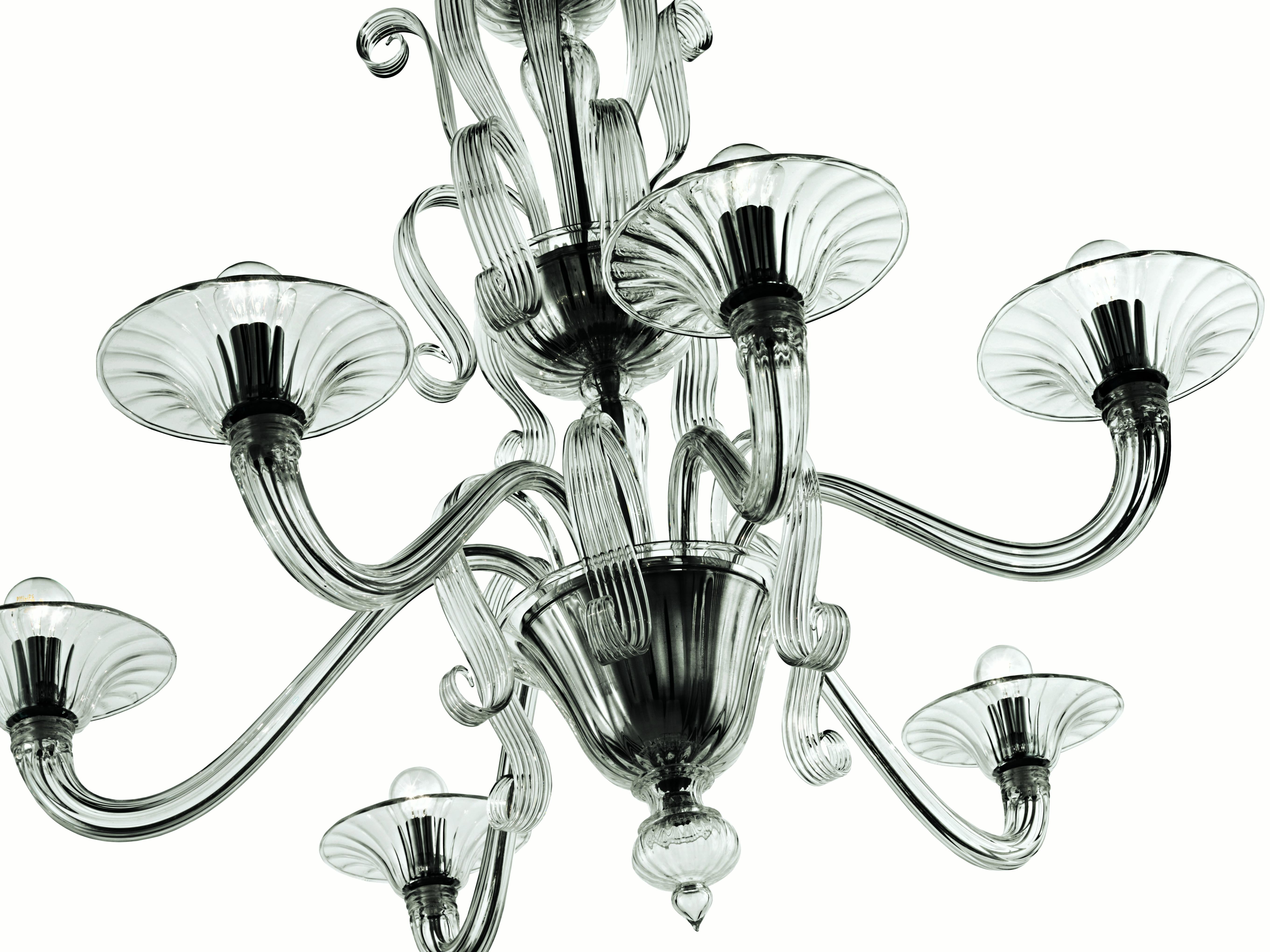 Clear (Crystal_CC) Redon 5308 06 Chandelier in Glass and Polished Chrome, by Barovier&Toso 3