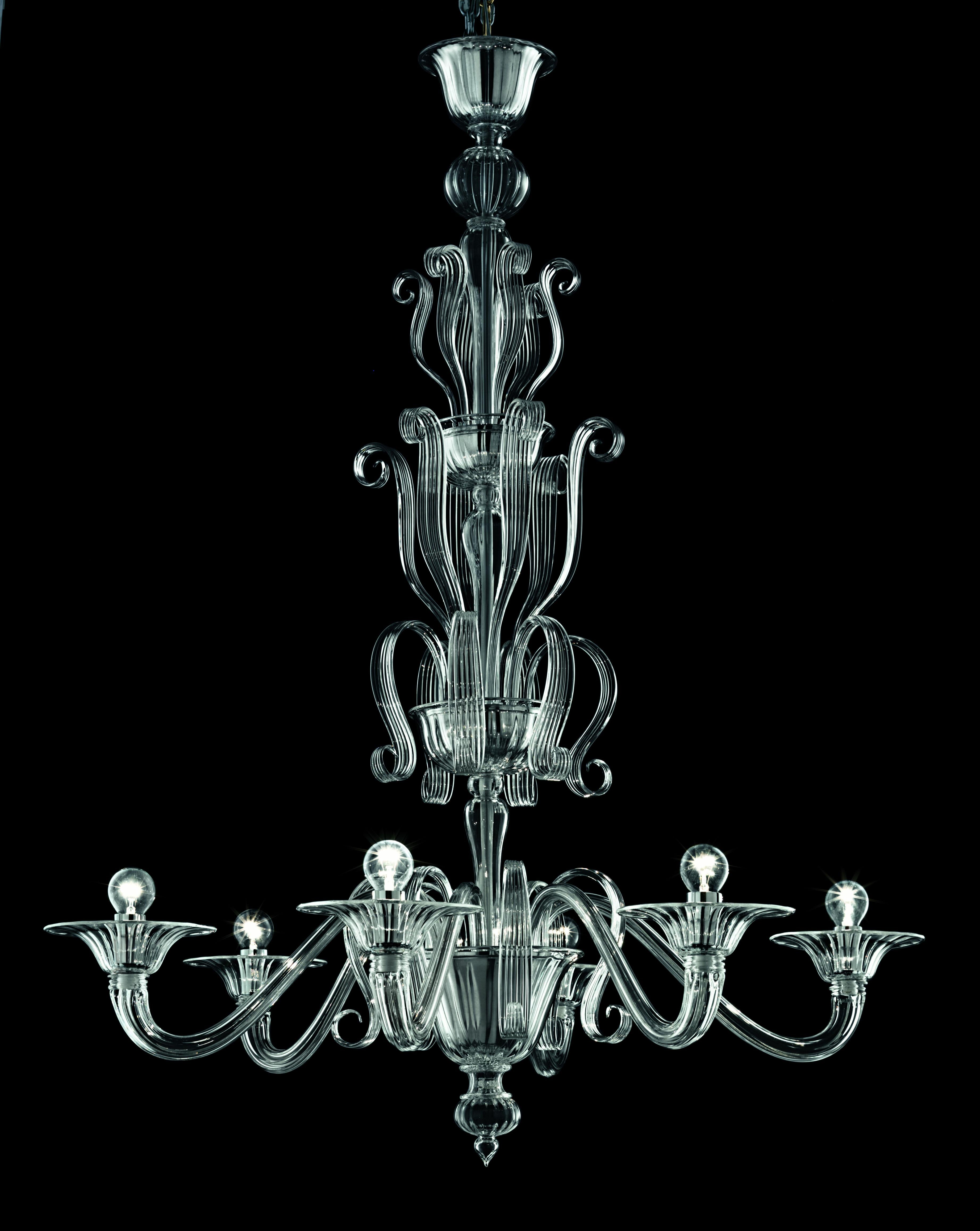 Clear (Crystal_CC) Redon 5308 06 Chandelier in Glass and Polished Chrome, by Barovier&Toso