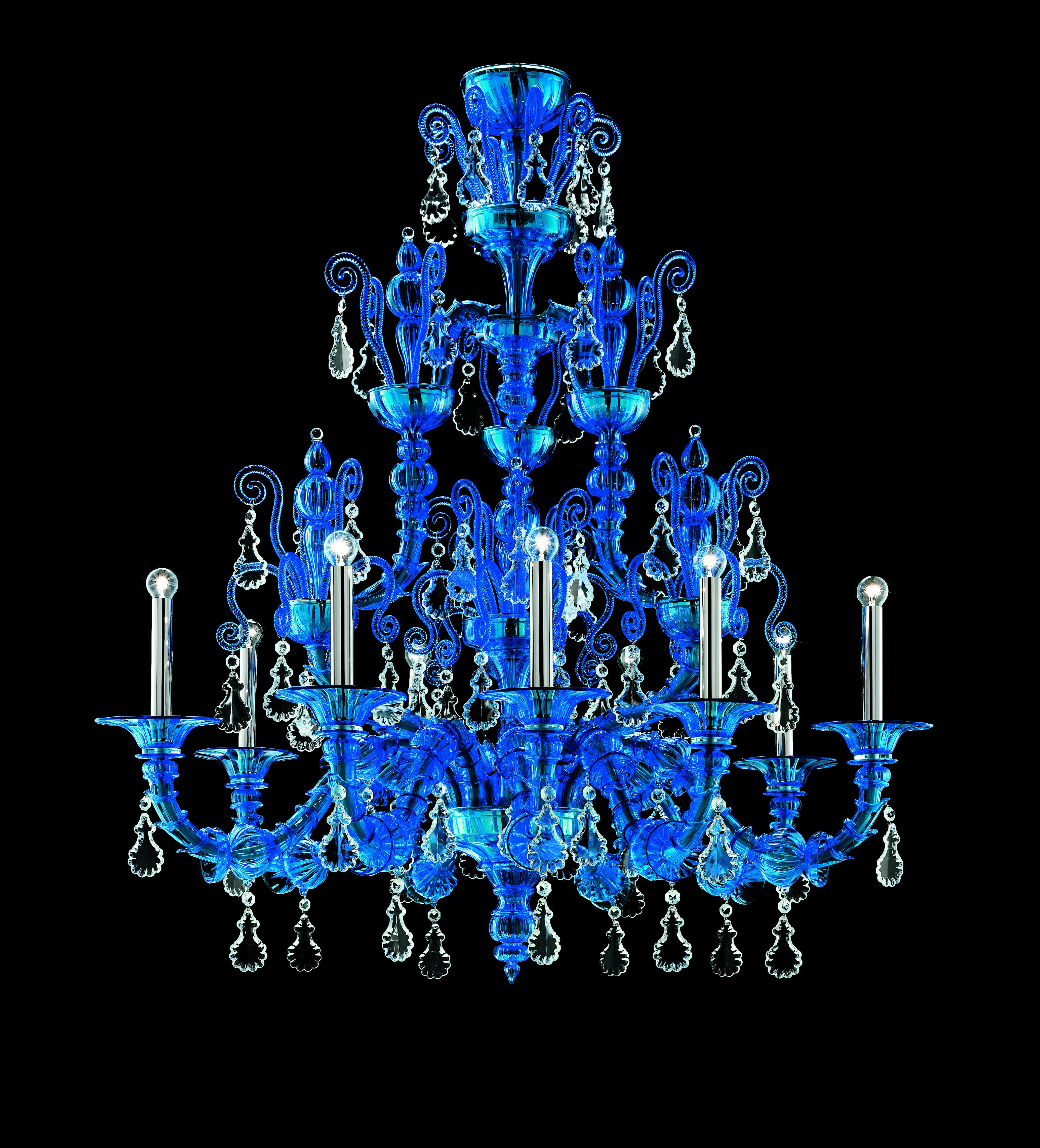 Blue (Bluastro_LQ) Taif 5350 09 Chandelier in Glass with Chrome, by Barovier&Toso 2