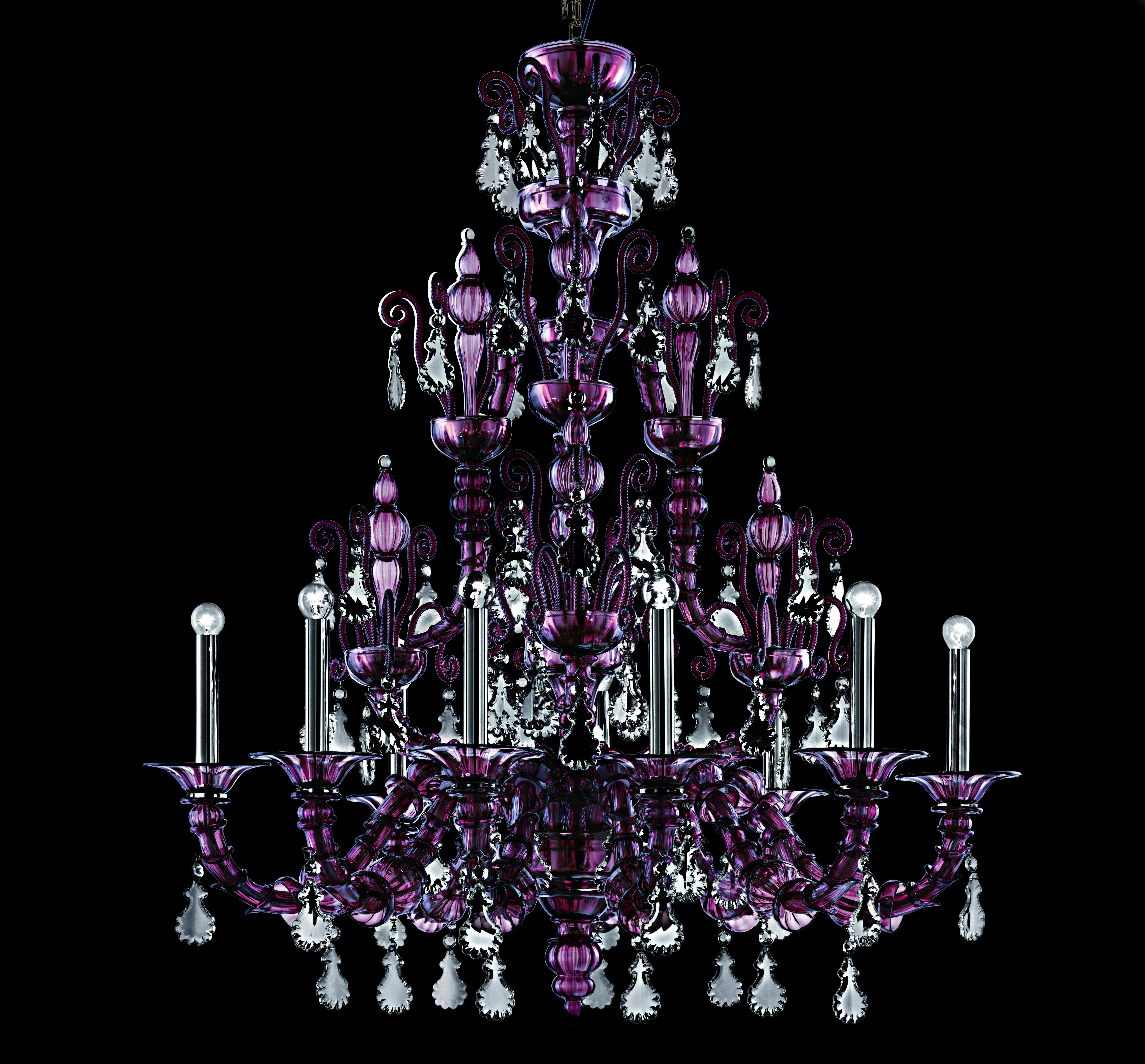 Purple (Violet_VI) Taif 5350 09 Chandelier in Glass with Chrome, by Barovier&Toso 6