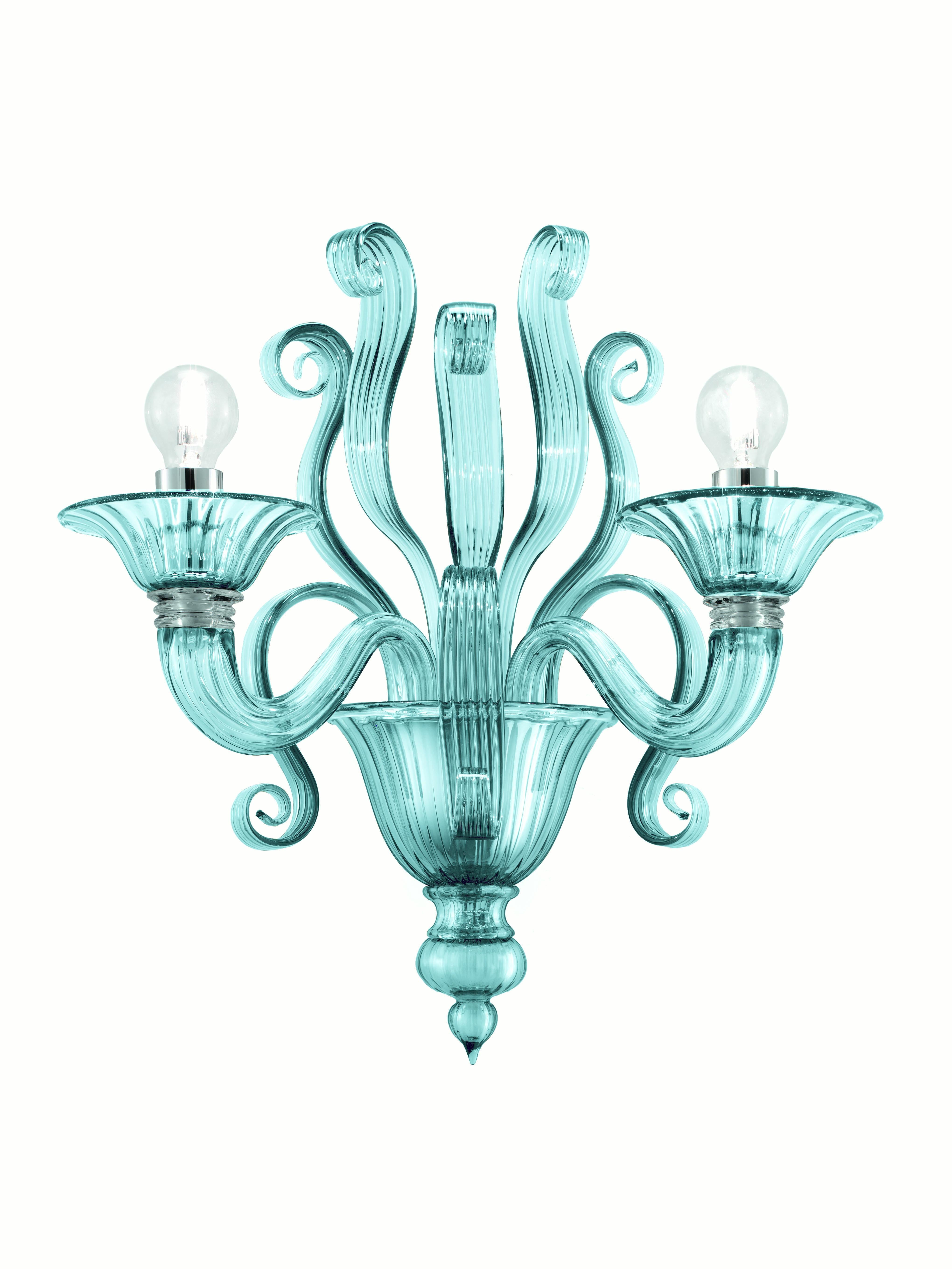 Blue (Aquamarine_AQ) Redon 5308 02 Wall Sconce in Glass and Polished Chrome, by Barovier&Toso 2