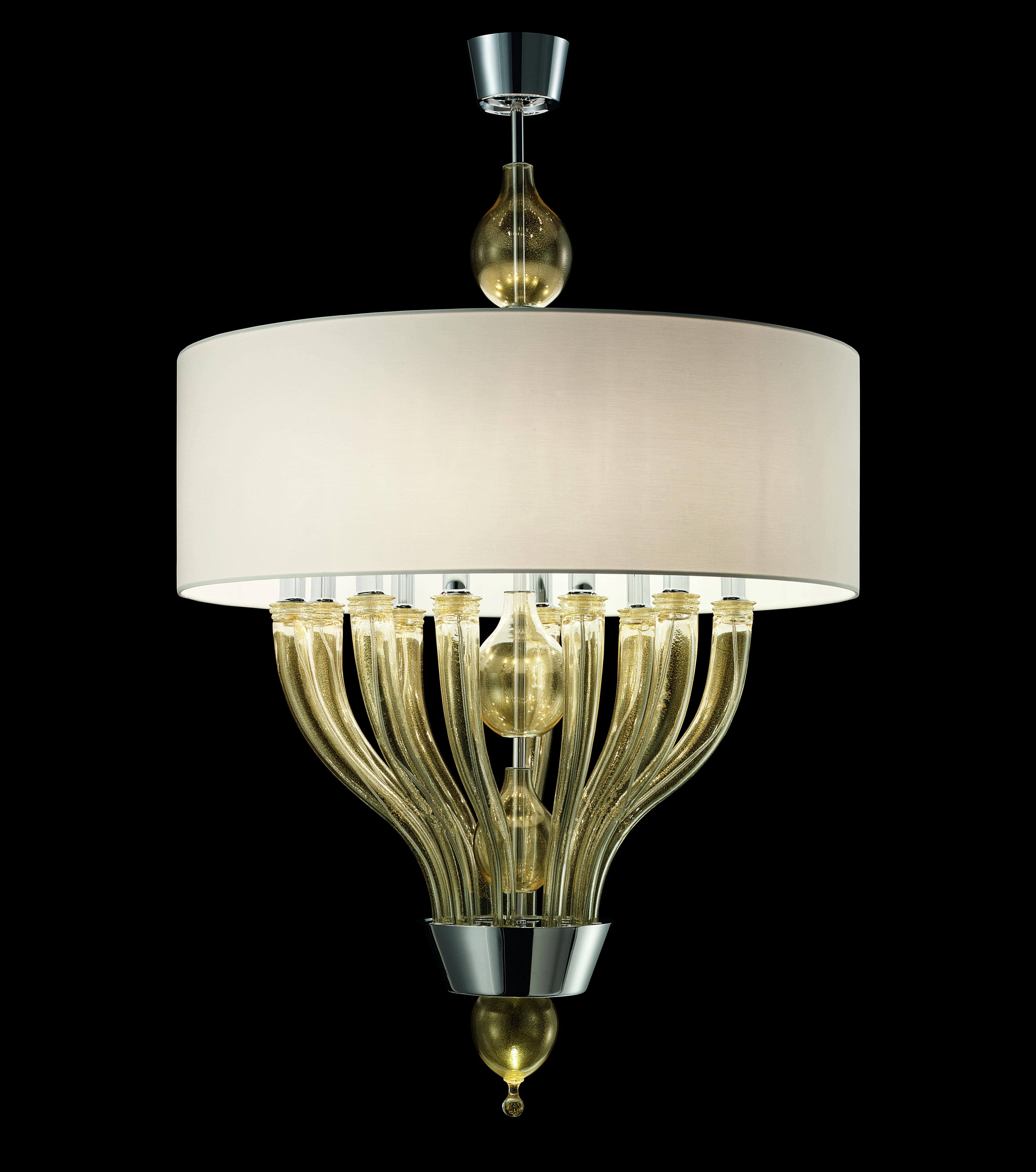 Gold (Gold_OO) Pandora 5675 10 Suspension Lamp in Glass with White Shade, by Barovier & Toso 2