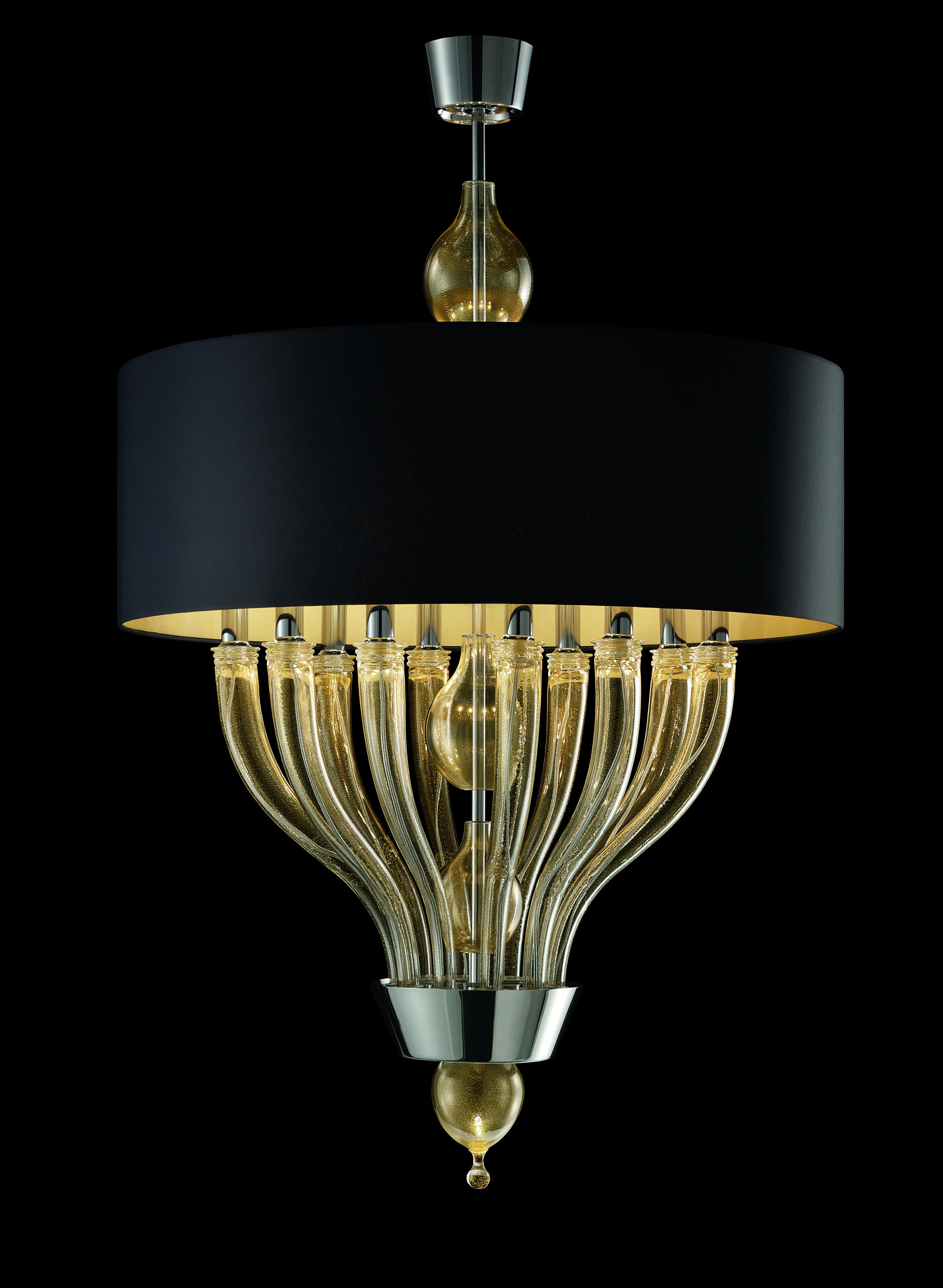 Gold (Gold_OO) Pandora 5675 10 Suspension Lamp in Glass with Black/Gold Shade, by Barovier&Toso 7