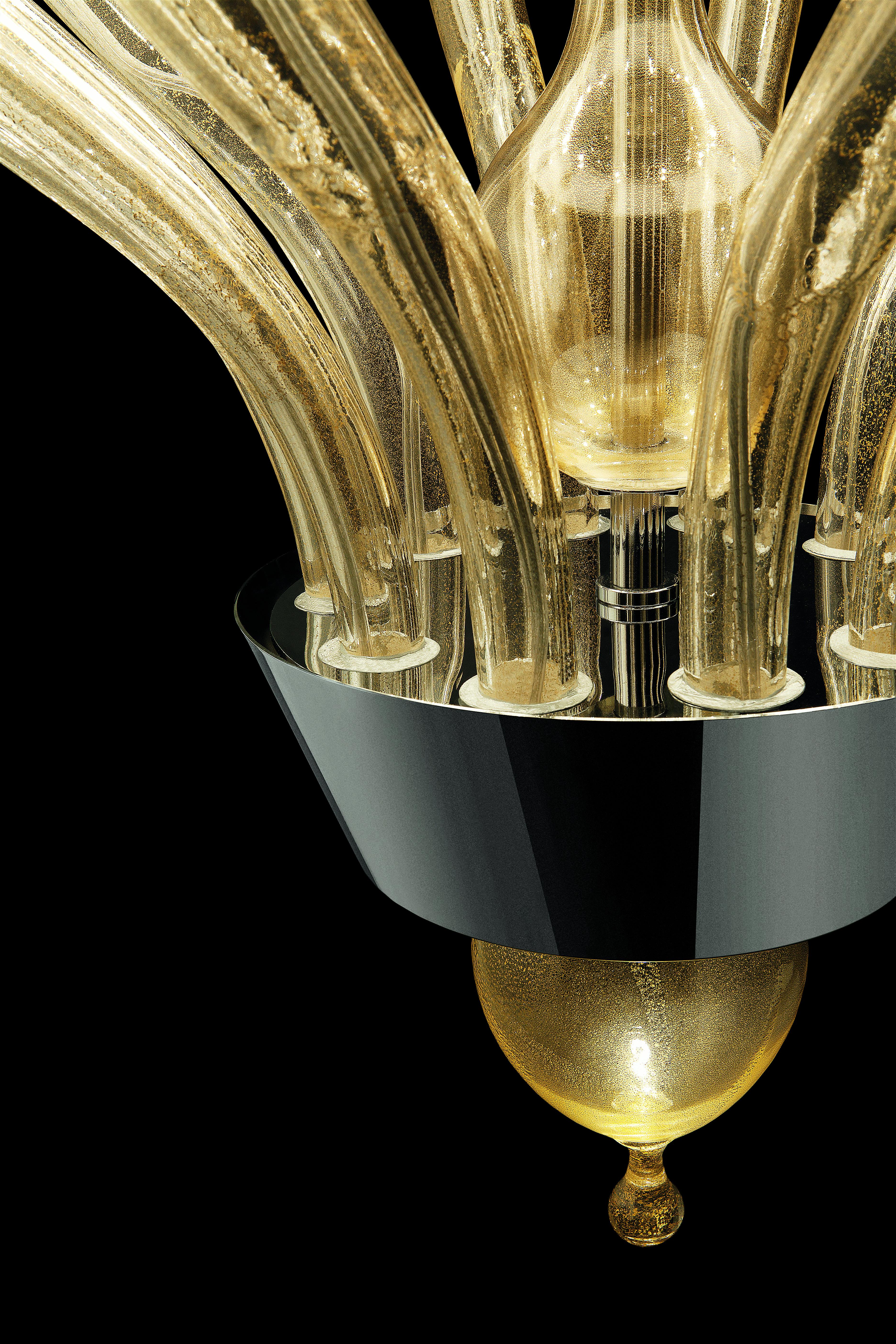 Gold (Gold_OO) Pandora 5675 10 Suspension Lamp in Glass with Black/Gold Shade, by Barovier&Toso 9