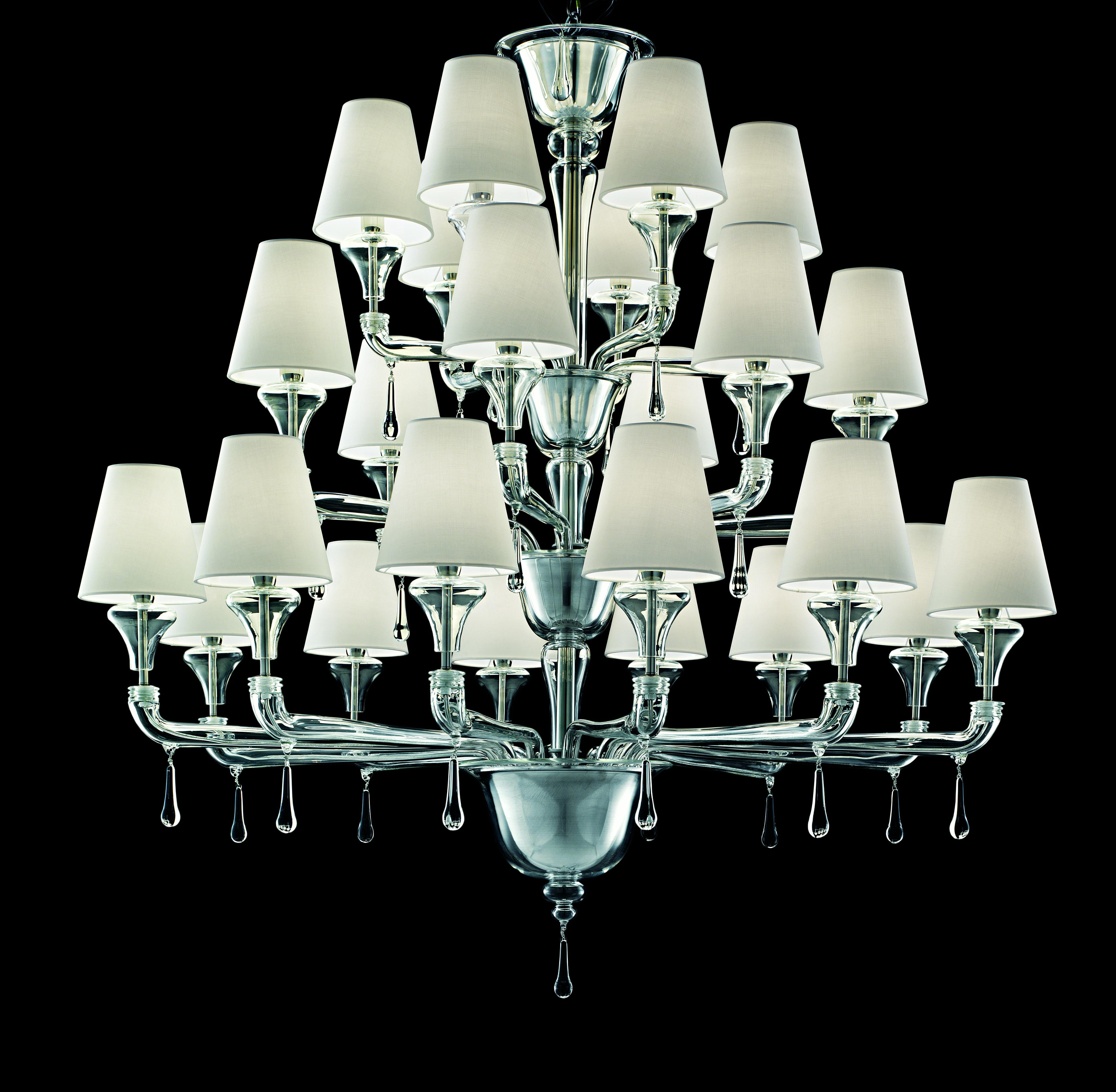 Clear (Crystal_CC) Nevada 5549 24 Chandelier in Glass with White Shade, by Barovier&Toso 3