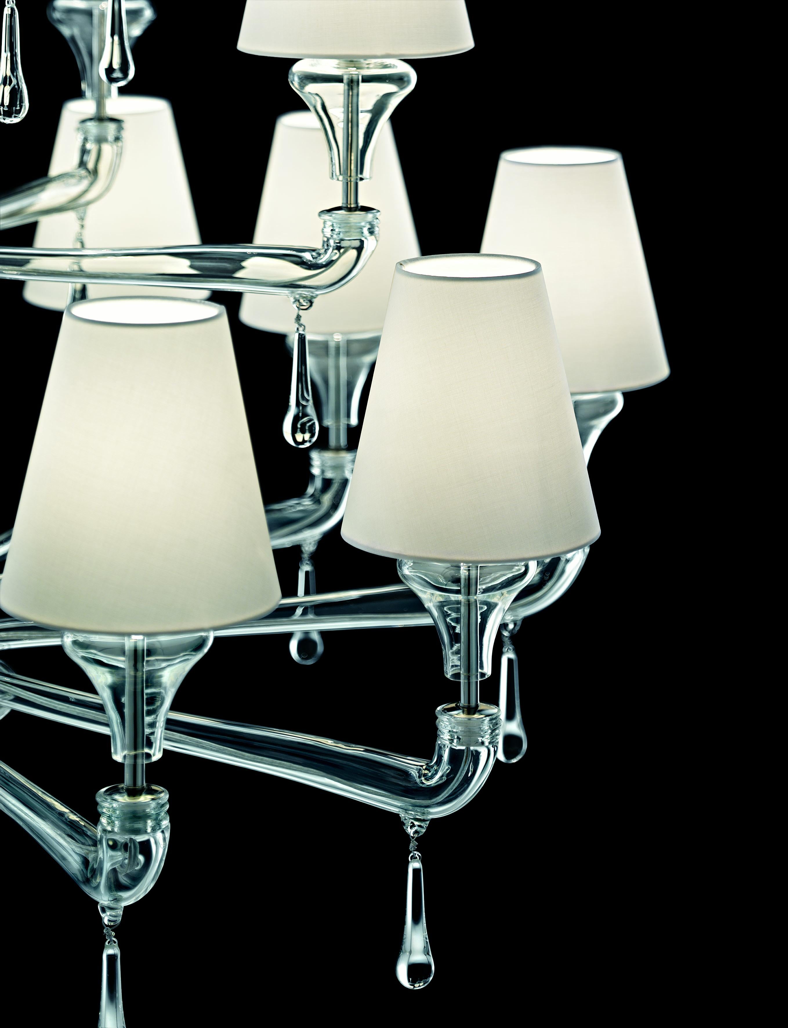Clear (Crystal_CC) Nevada 5549 24 Chandelier in Glass with White Shade, by Barovier&Toso 4