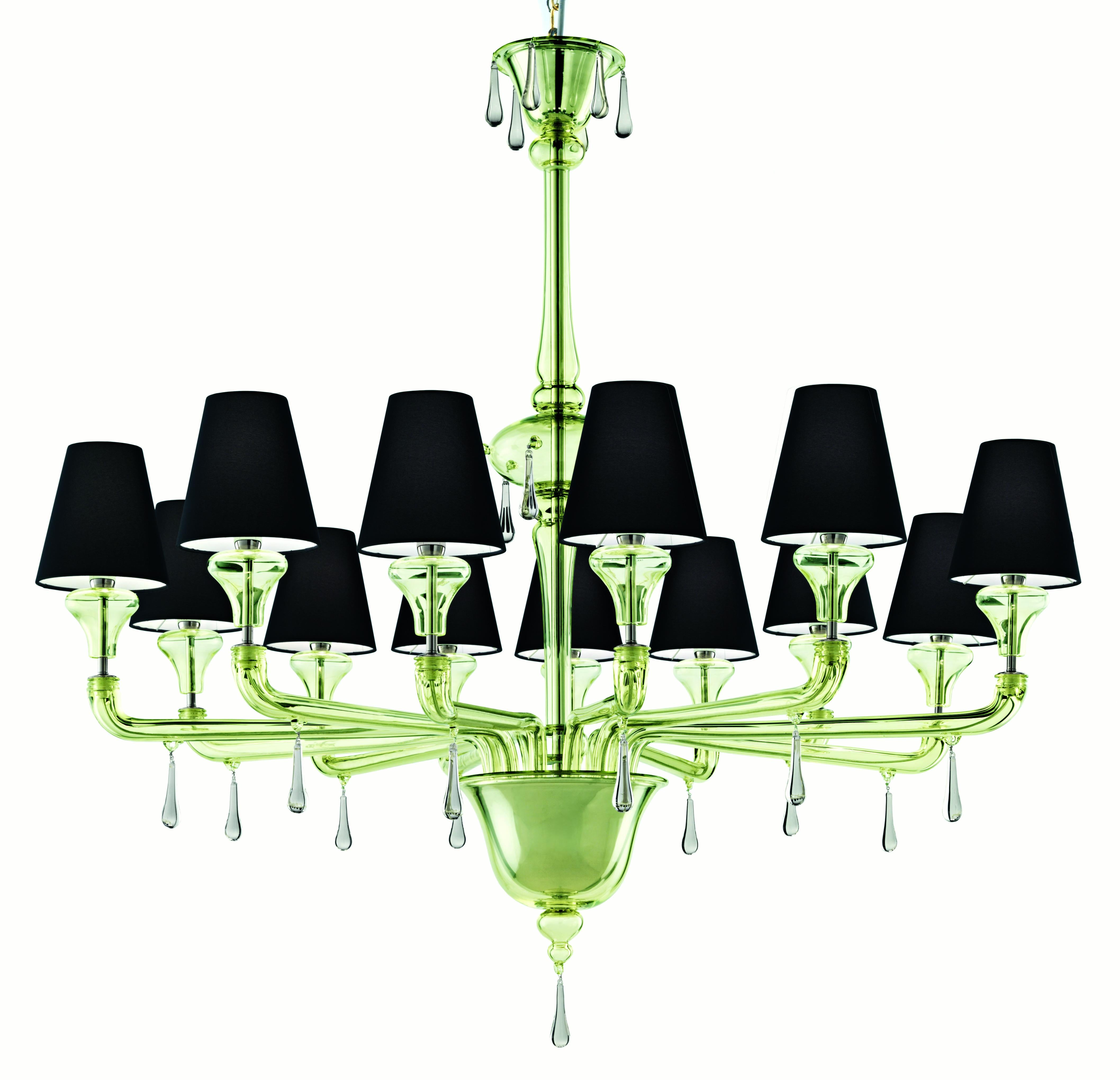 Green (Liquid Citron_EL) Nevada 5549 13 Chandelier in Glass with Black Shade, by Barovier&Toso 3
