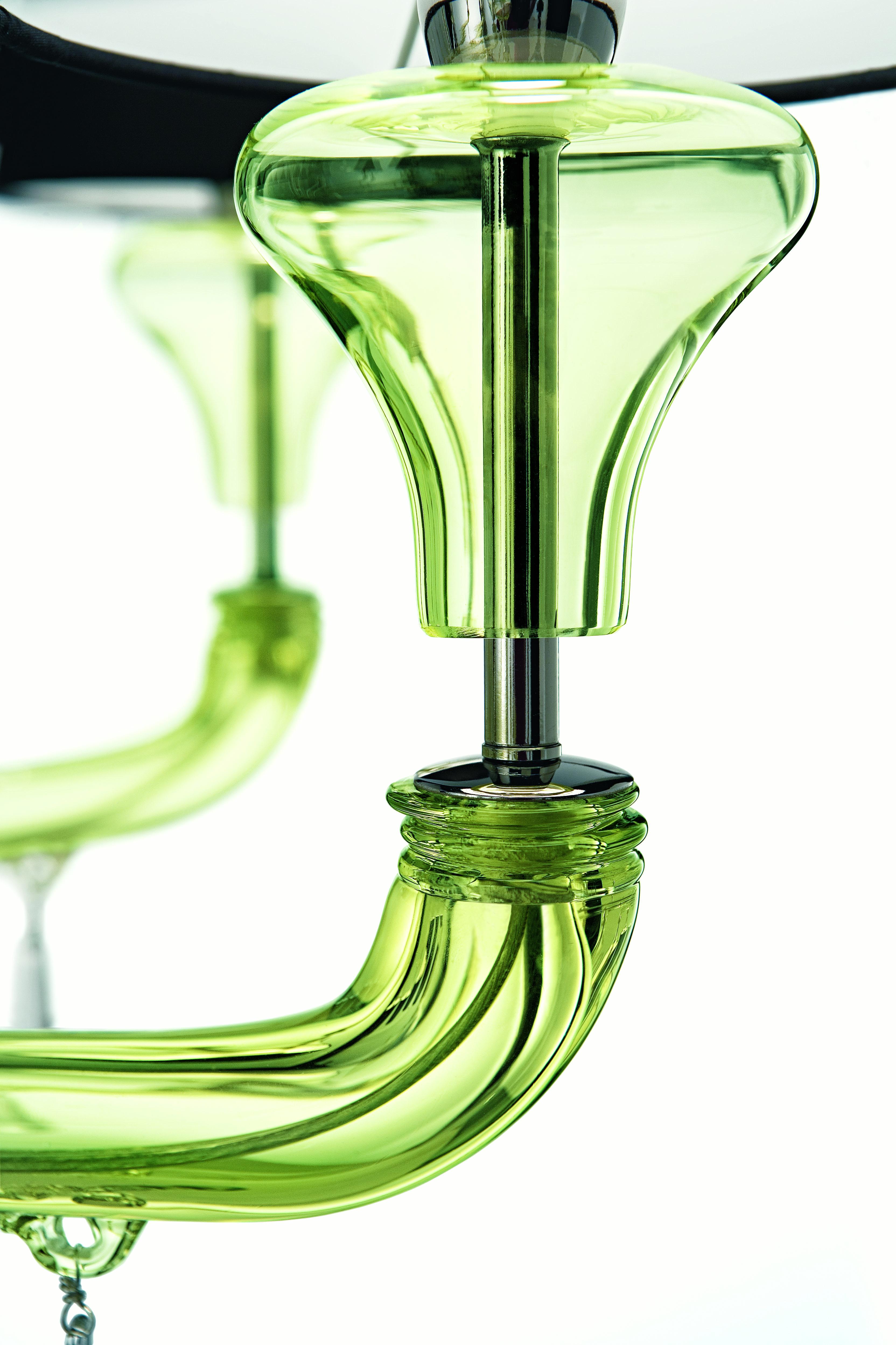 Green (Liquid Citron_EL) Nevada 5549 13 Chandelier in Glass with Black Shade, by Barovier&Toso 4