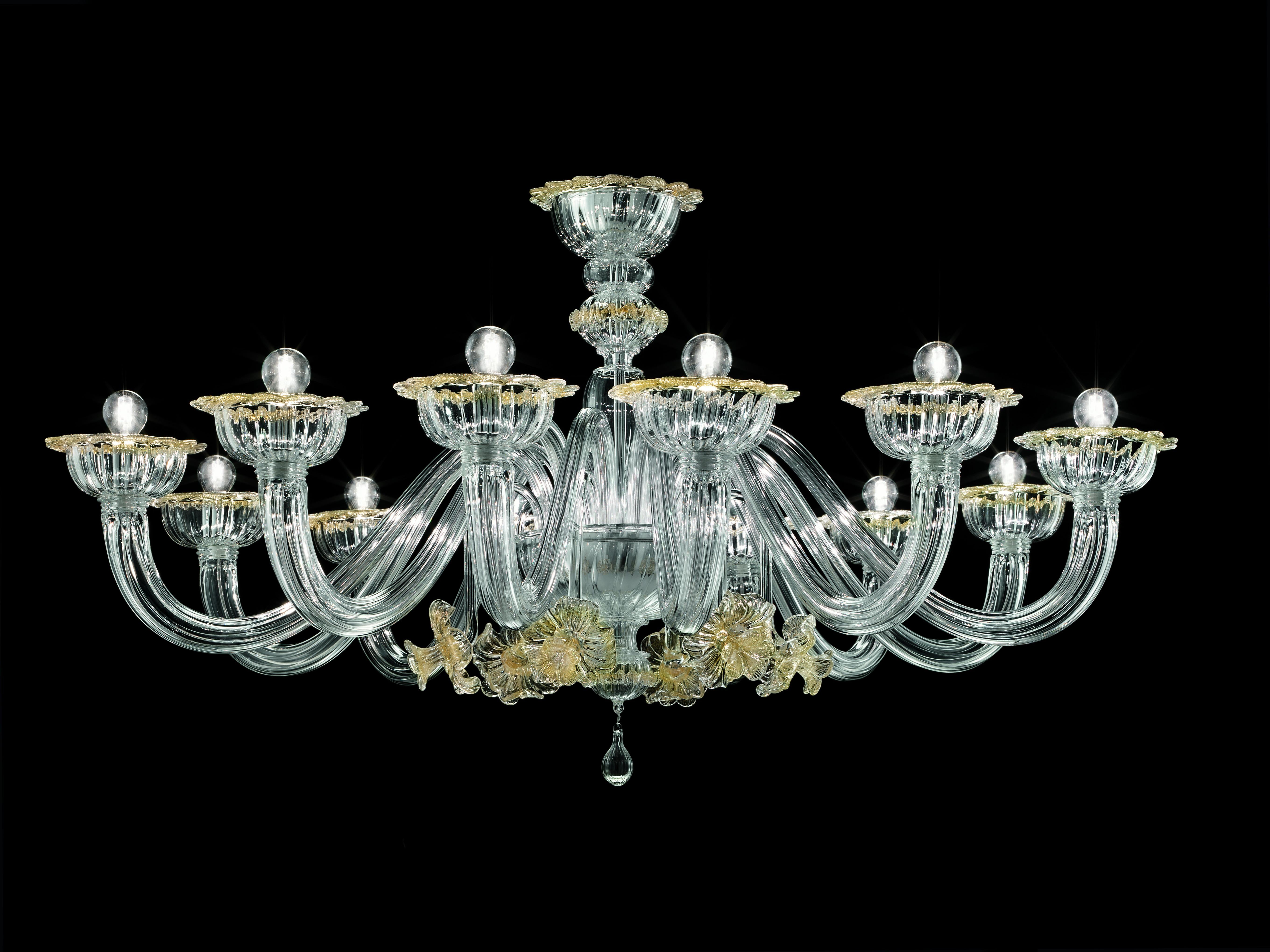 Yellow (Crystal Gold Decoration_DO) Nekhel 5705 12 Chandelier in Glass, by Barovier & Toso 4