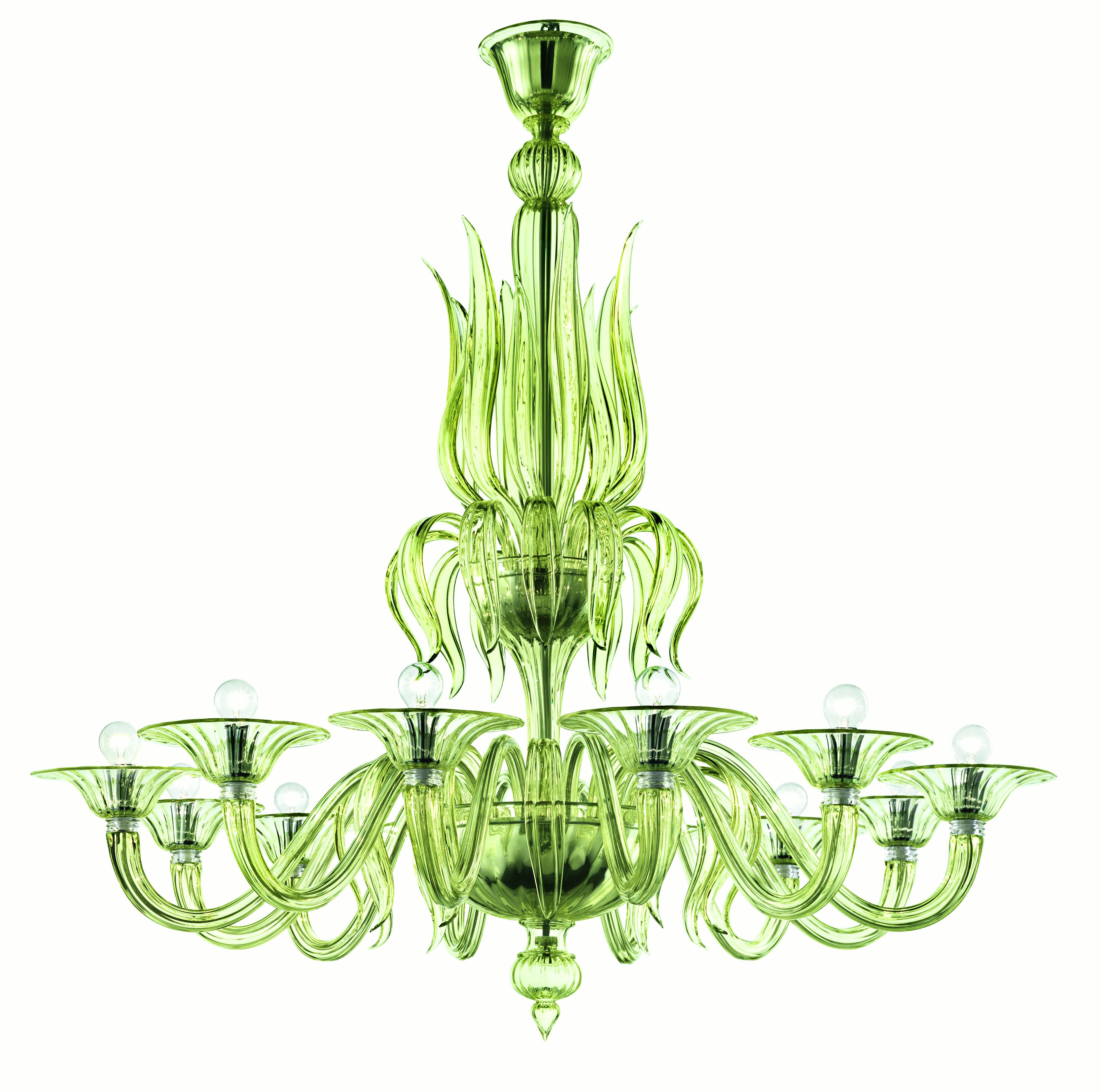 Green (Liquid Citron_EL) Fauve 5306 12 Chandelier in Glass, by Barovier & Toso 2