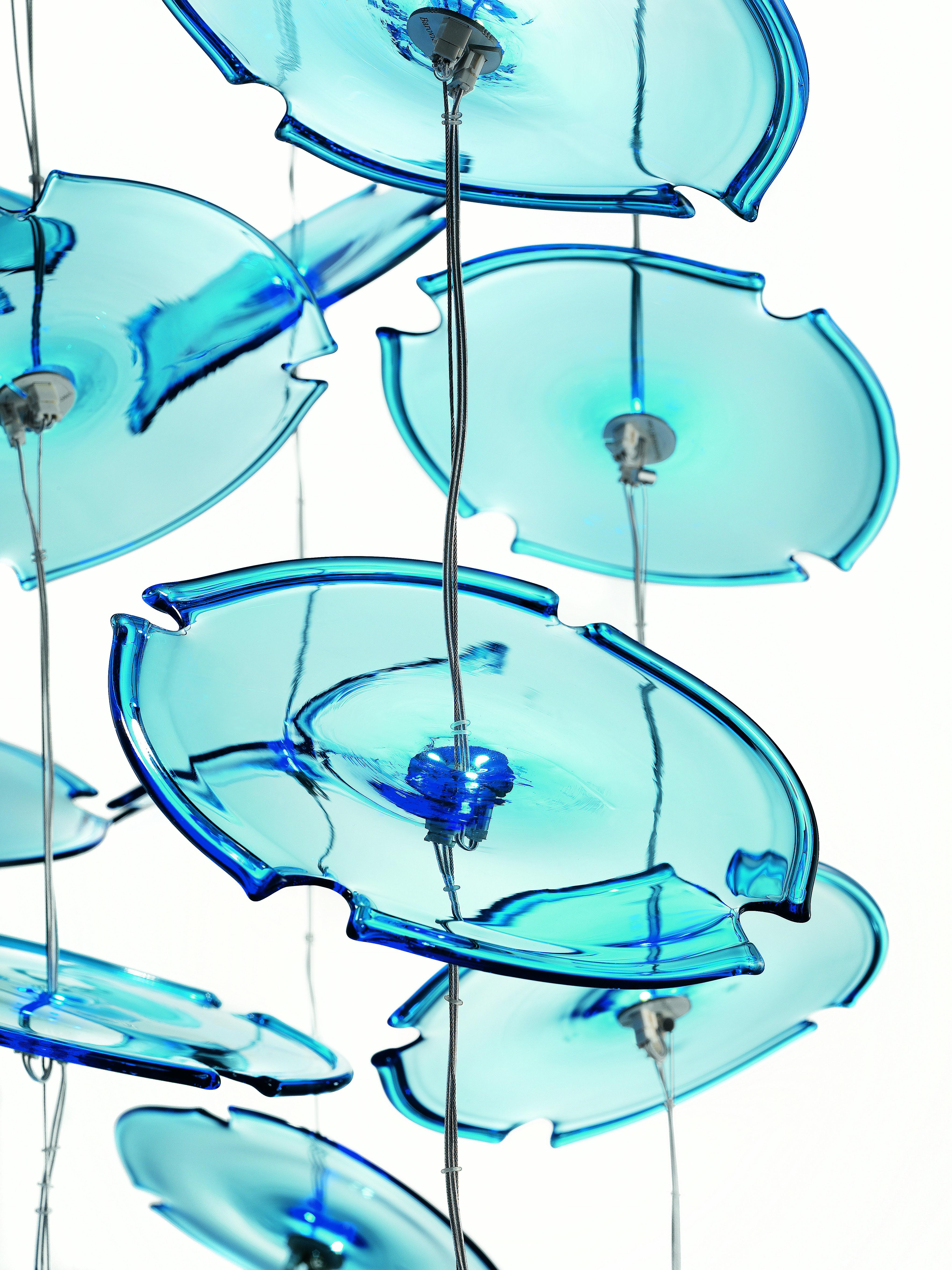 Blue (Bluastro_LQ) Exagon 7126 Suspension Lamp in Glass with Polished Chrome, by Barovier&Toso 2