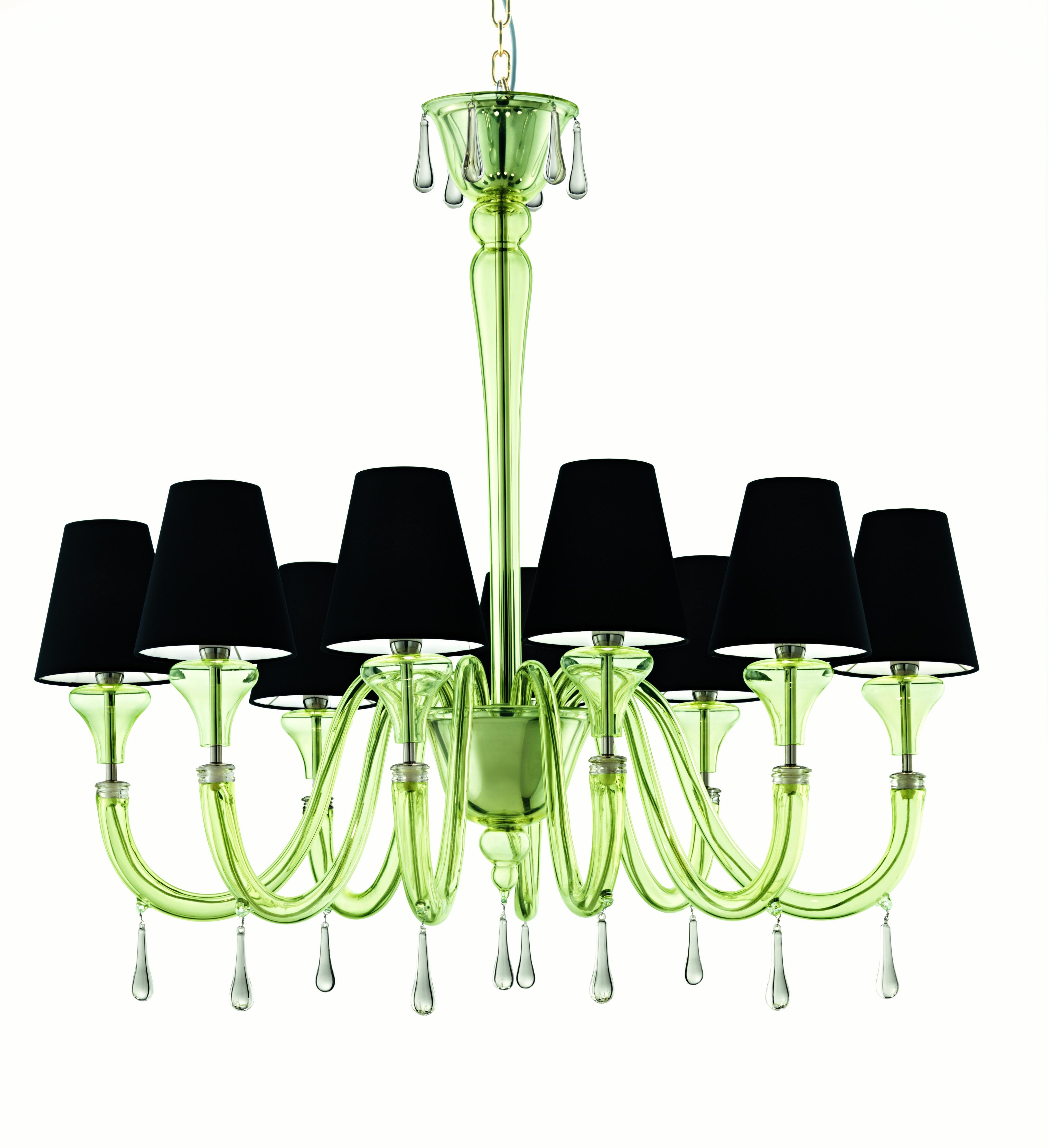 Green (Liquid Citron_EL) Maryland 5587 09 Chandelier in Glass with Black Shade, by Barovier & Toso 2