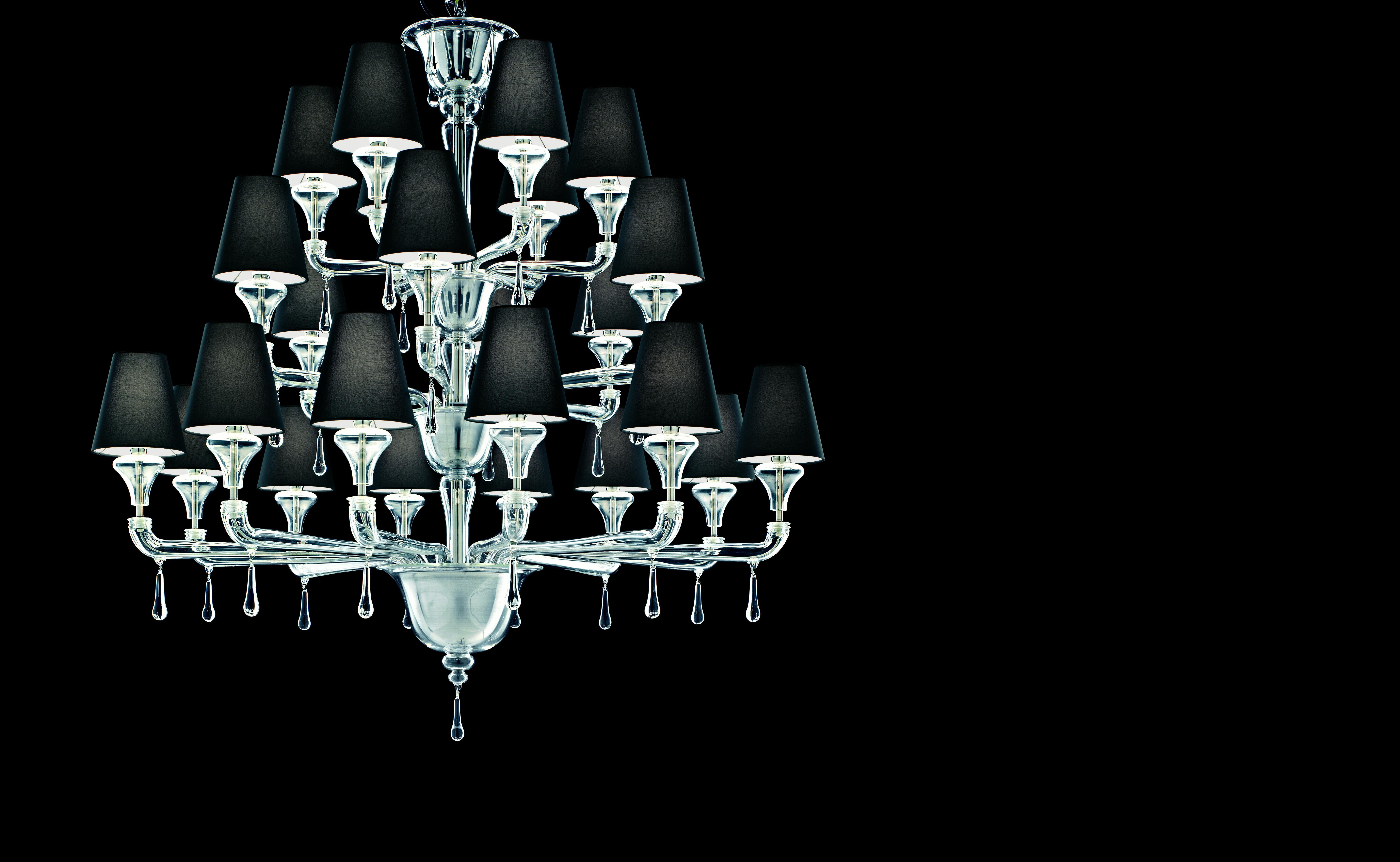 Clear (Crystal_CC) Nevada 5549 24 Chandelier in Glass with Black Shade, by Barovier&Toso 2