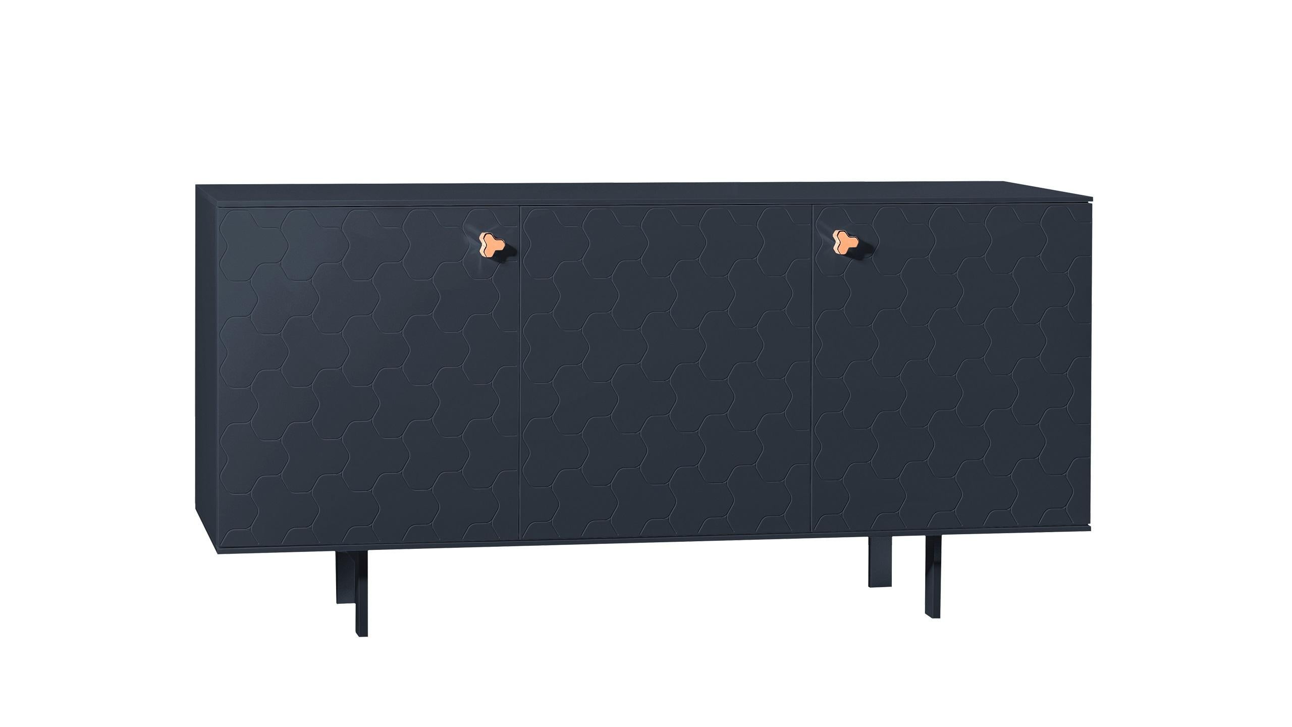 For Sale: Blue (Intense Blue Lacquer) Soko 3-Cabinets in Lacquered Structure and Copper Handle, by Miniforms Lab