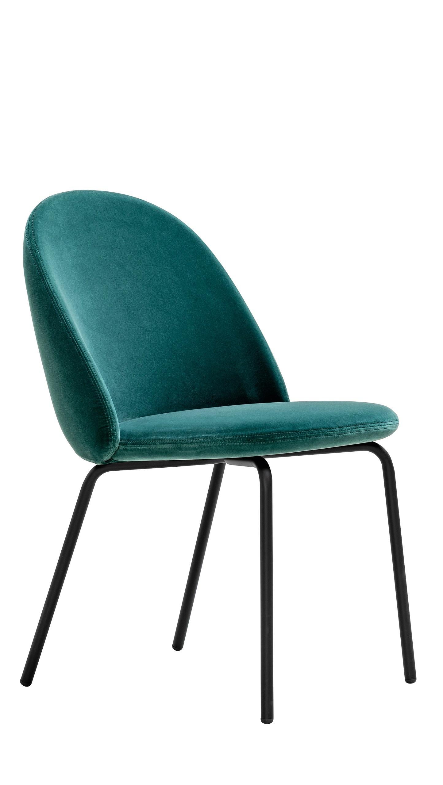 Im Angebot: Iola Gepolsterter Stuhl mit schwarzem Metallgestell:: von E-ggs, Green (Regal Velvet Green)