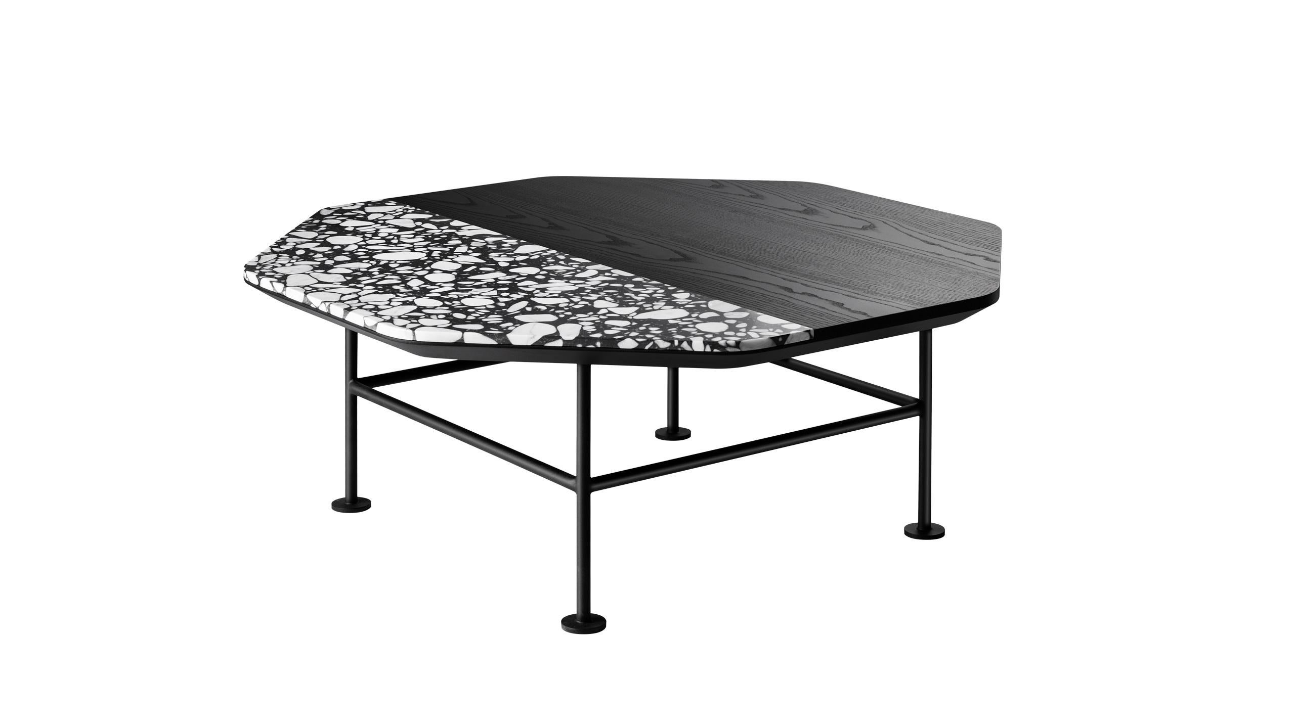 En vente : Black (Palladio Moro Marble & Black Ash) Table basse Ringo avec pieds noirs laqués, par Matteo Zorzenoni 2