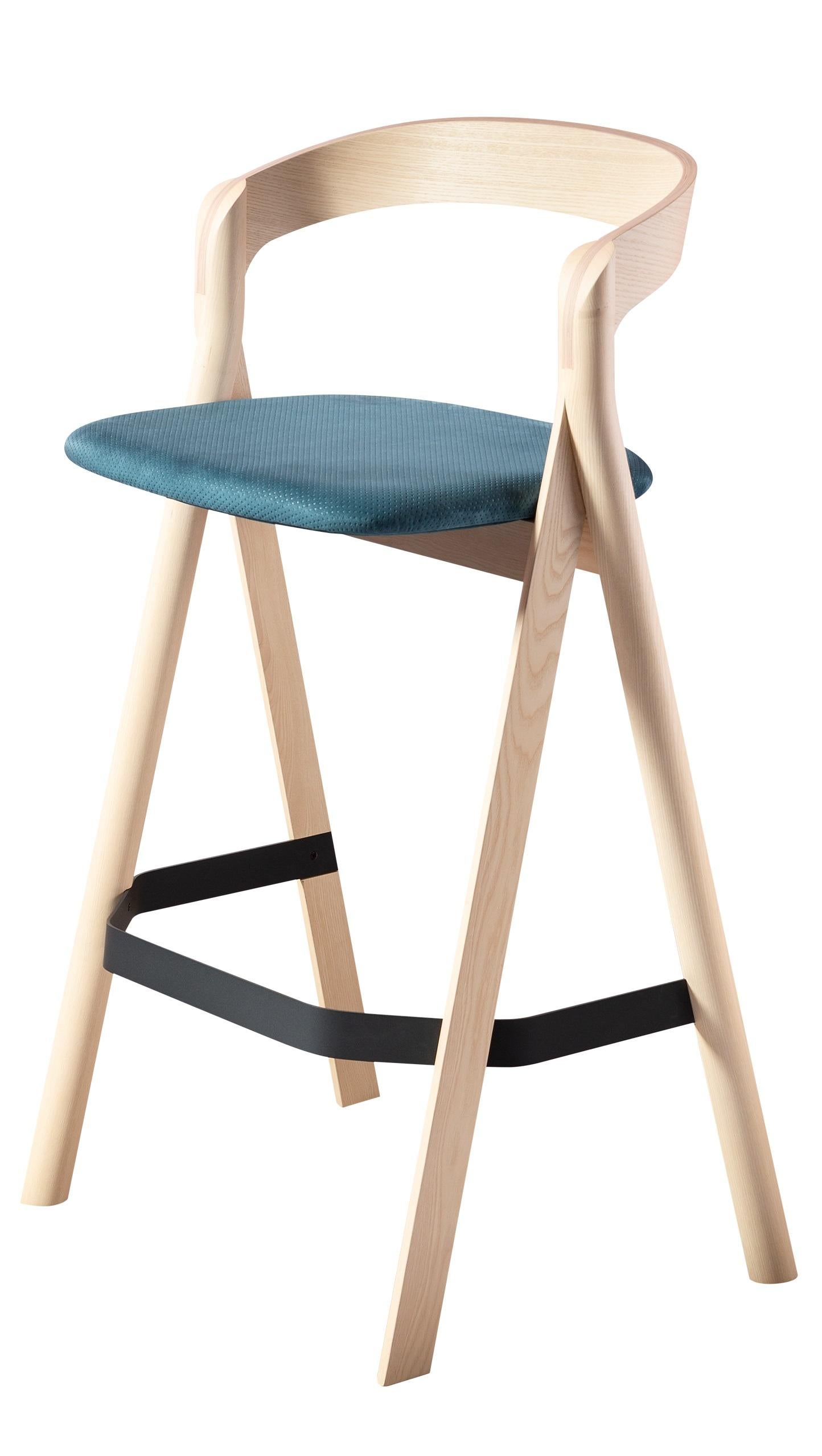 For Sale: Blue (Sponge Blue) Diverge Stool in Ash Structure, Upholstered Seat, by Skrivo Design 2