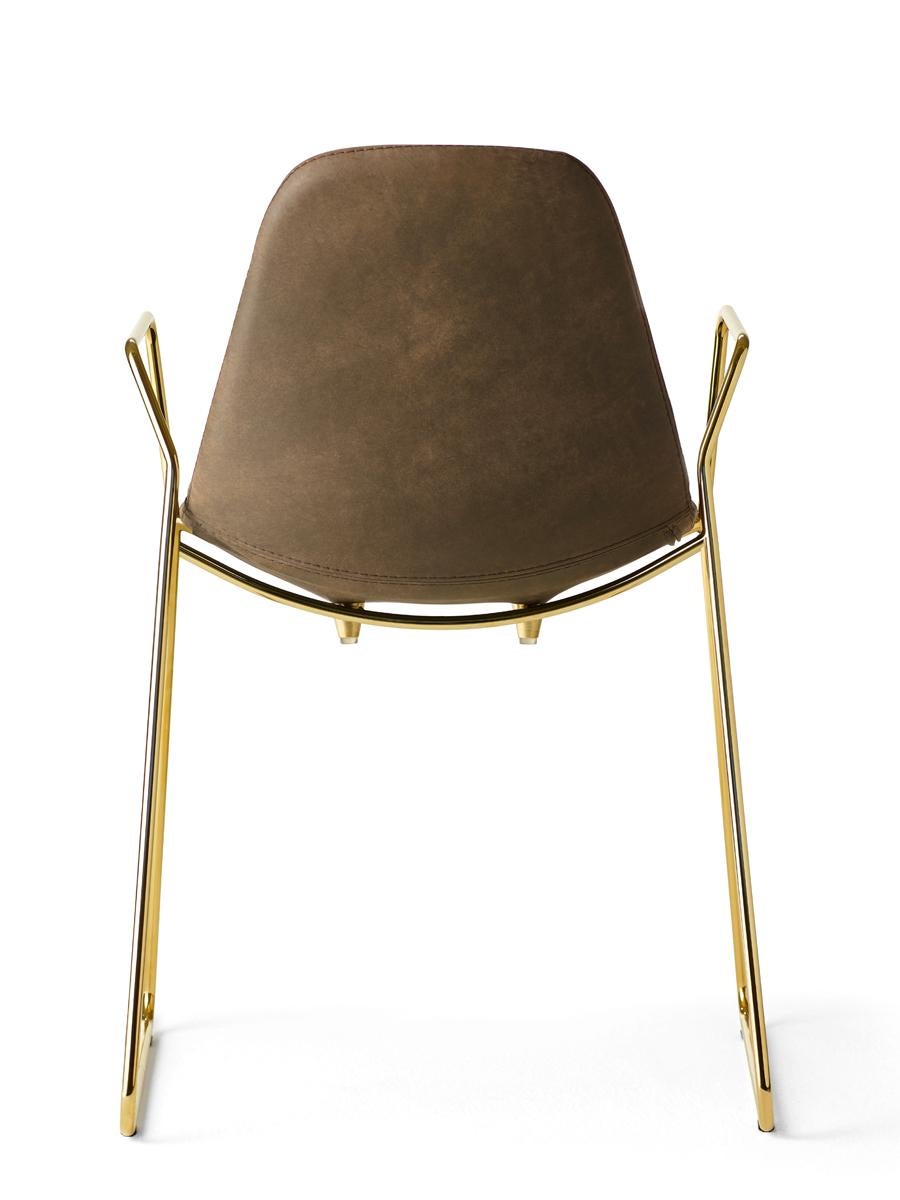 For Sale: Brown (Classic Leather with Gold Structure) Opinion Ciatti Mammamia Sled Non Stackable Chair with Armrests