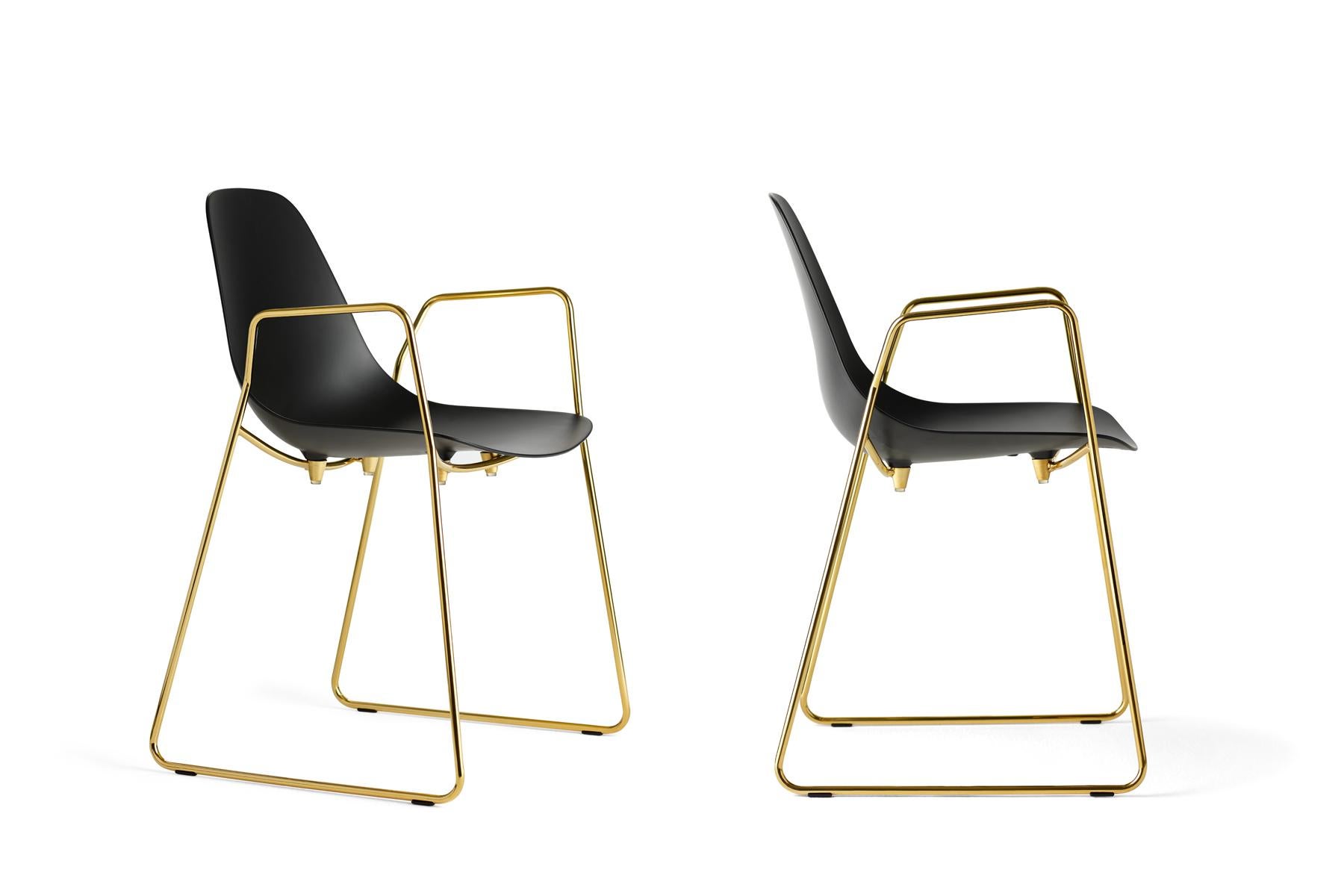 For Sale: Black (Black with Gold Structure) Opinion Ciatti Mammamia Sled Stackable Chair with Armrests Set of 2 3