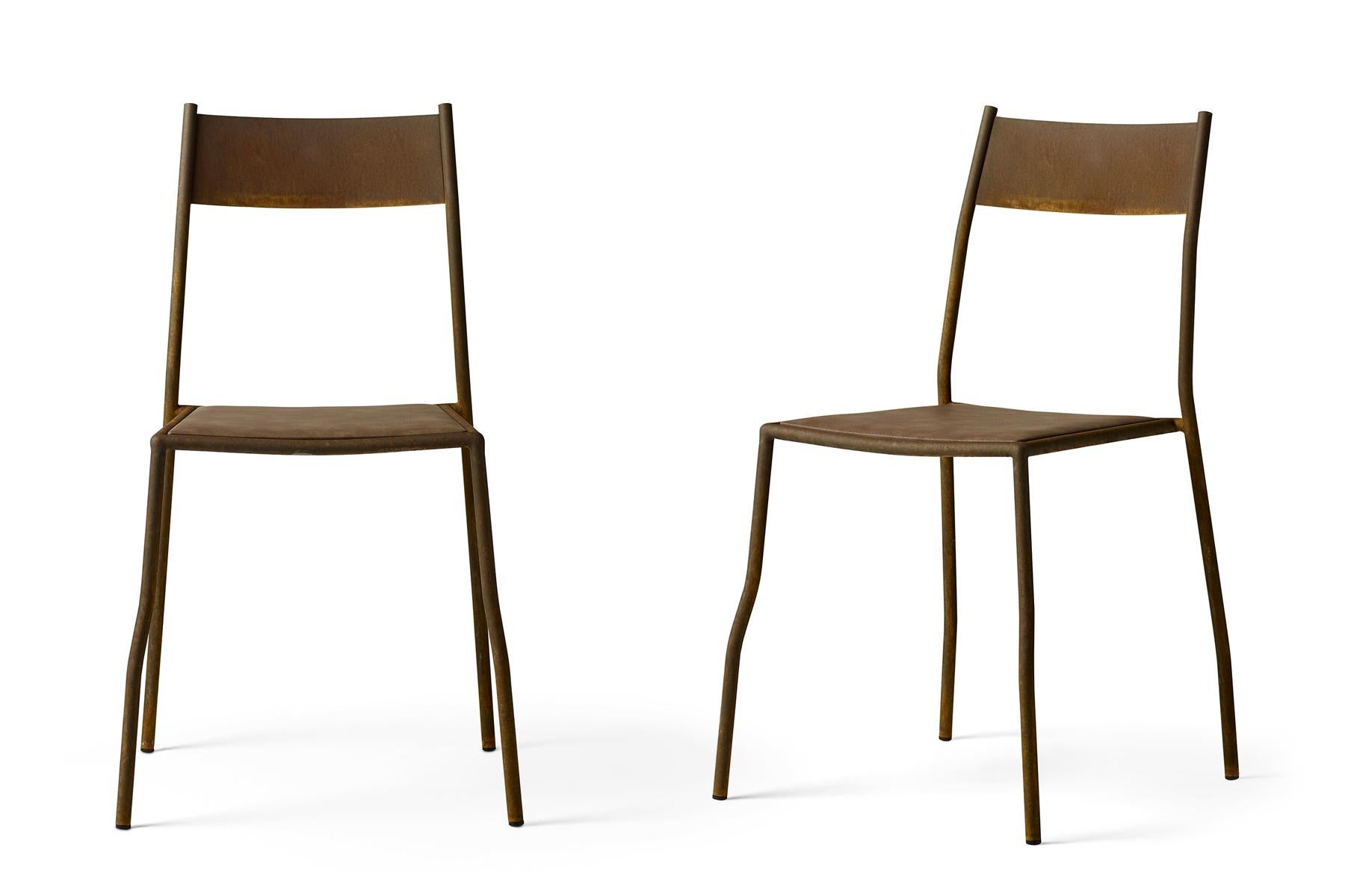 For Sale: Brown (Brown Eco-Leather with Oxidized Steel Structure) Opinion Ciatti Primasedia Chair, Set of 2 2