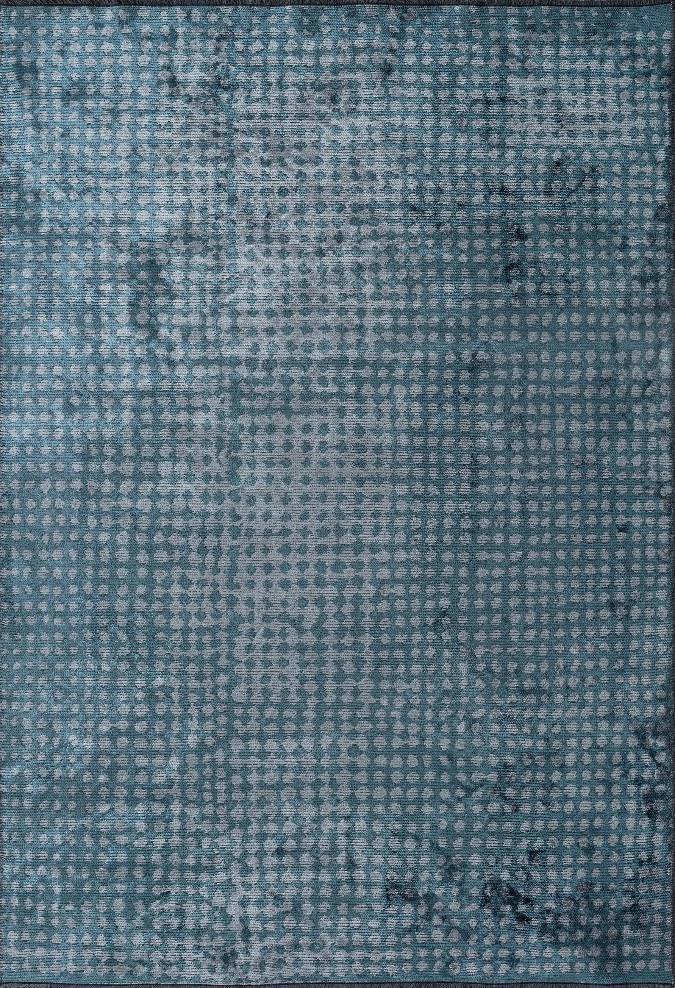 For Sale:  (Blue) Modern Polka Dots Luxury Hand-Finished Area Rug