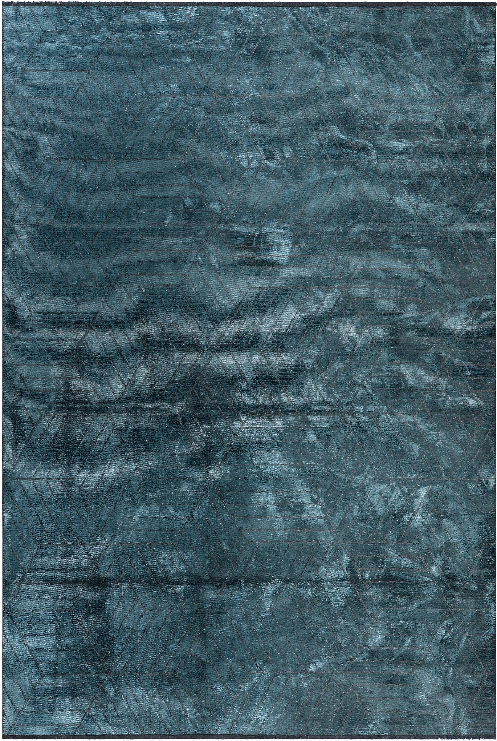 For Sale:  (Blue) Contemporary Geometric Luxury Hand-Finished Area Rug