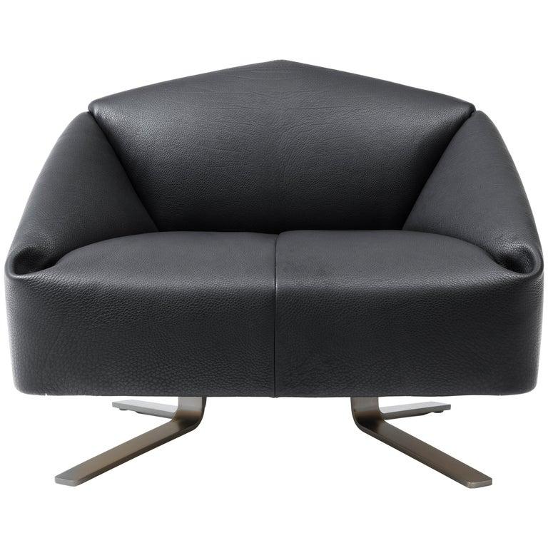For Sale:  (Black) De Sede Wide Leather Folds Armchair by Alfredo Häberli