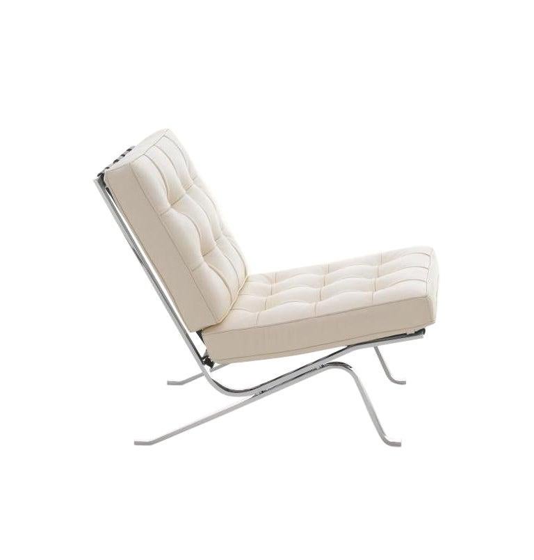 For Sale:  (Beige) RH-301 Bauhaus Leather Tufted Lounge Chair with Steel Legs by Robert Haussmann