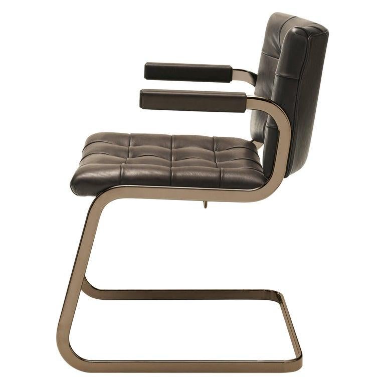 For Sale:  (Brown) RH-305 Bauhaus Dining Tufted Armchair Leather, Stainless Steel Legs by De Sede