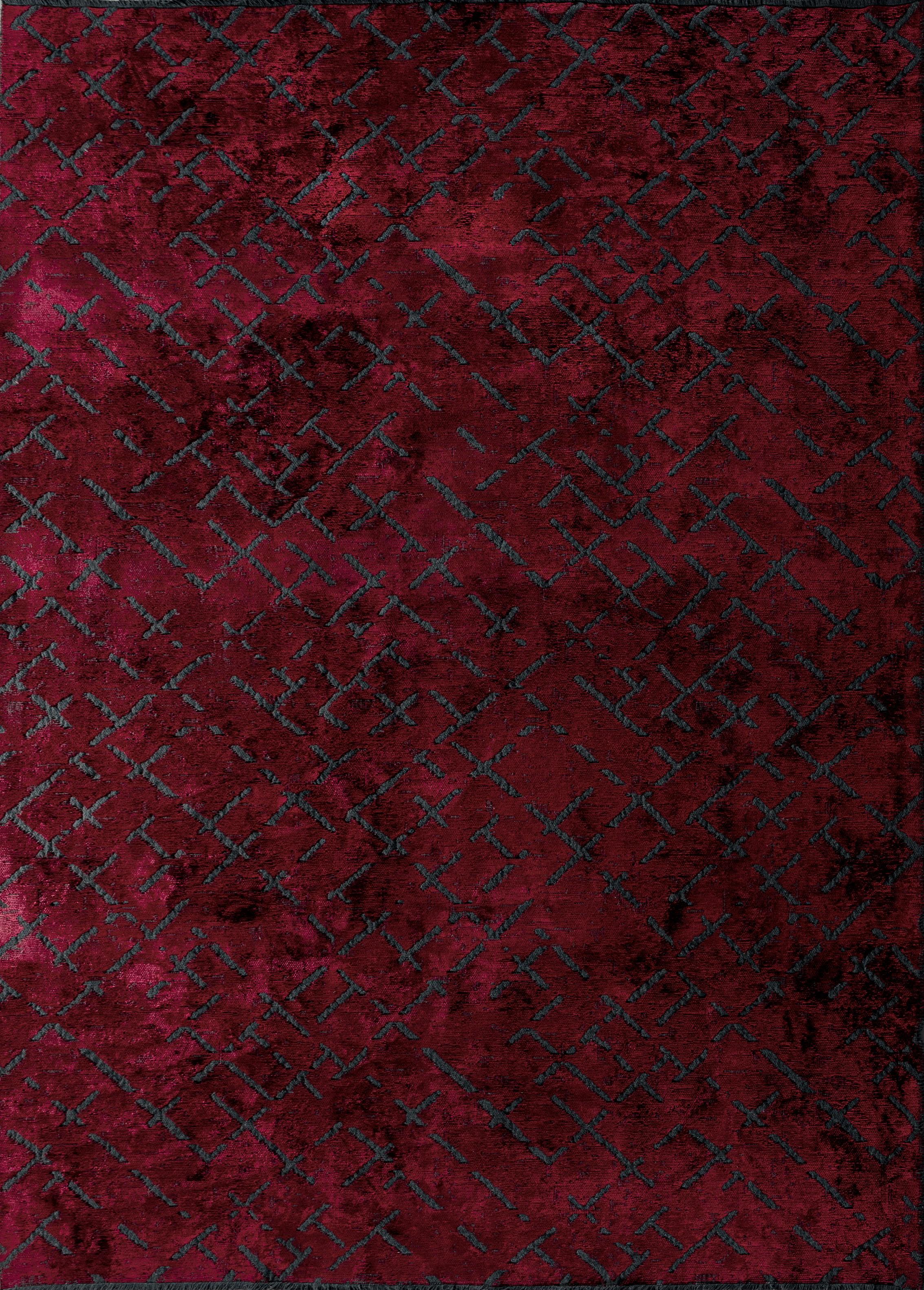 For Sale:  (Red) Modern Abstract Luxury Hand-Finished Area Rug